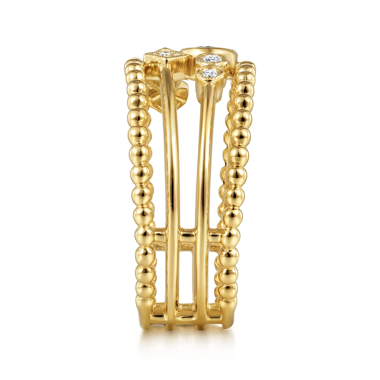 Swiss Blue Topaz and Diamond Multi Row Ring in 14K Yellow Gold, photograph 4