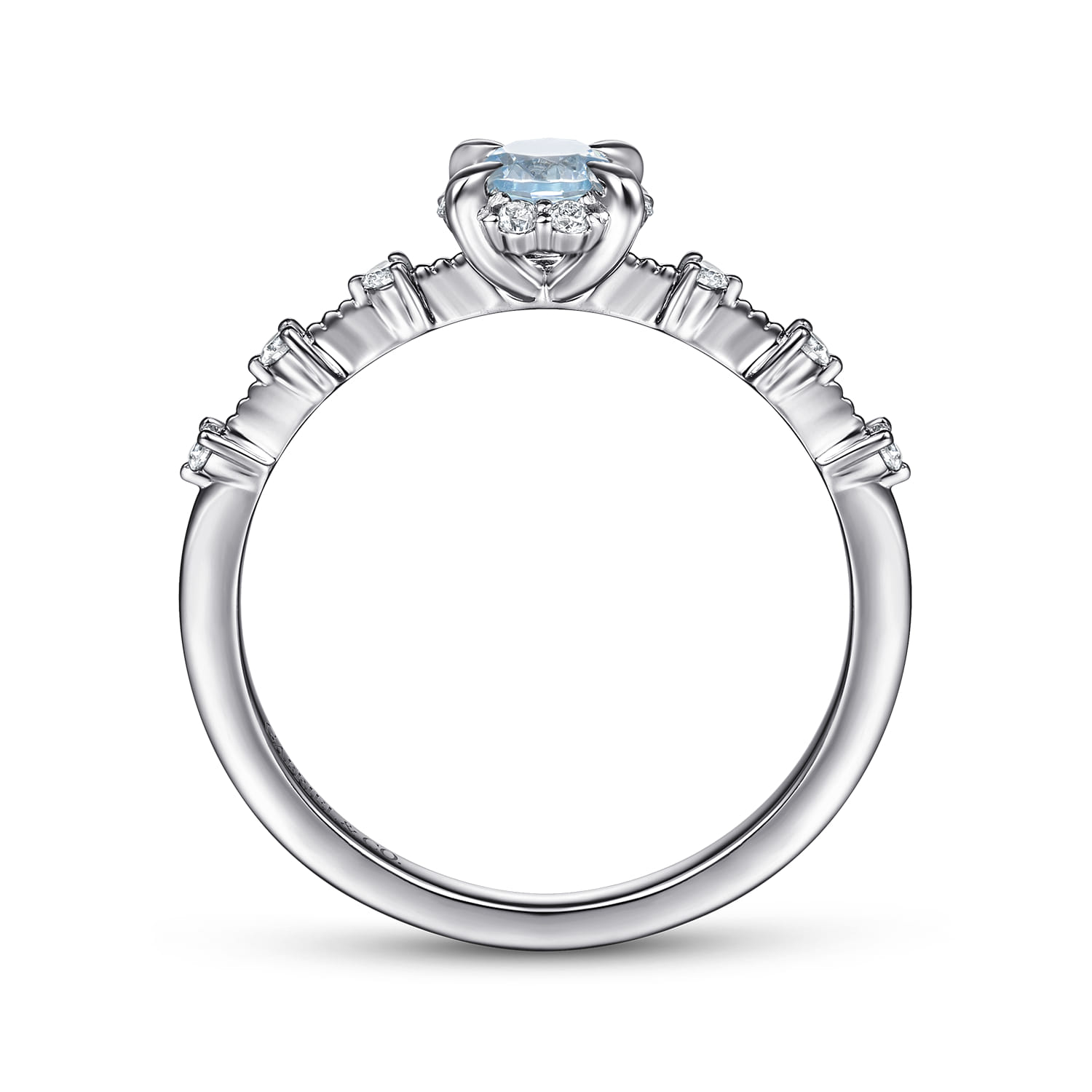 Round Aquamarine and Diamond Halo Promise Ring in 14K White Gold, photograph 2