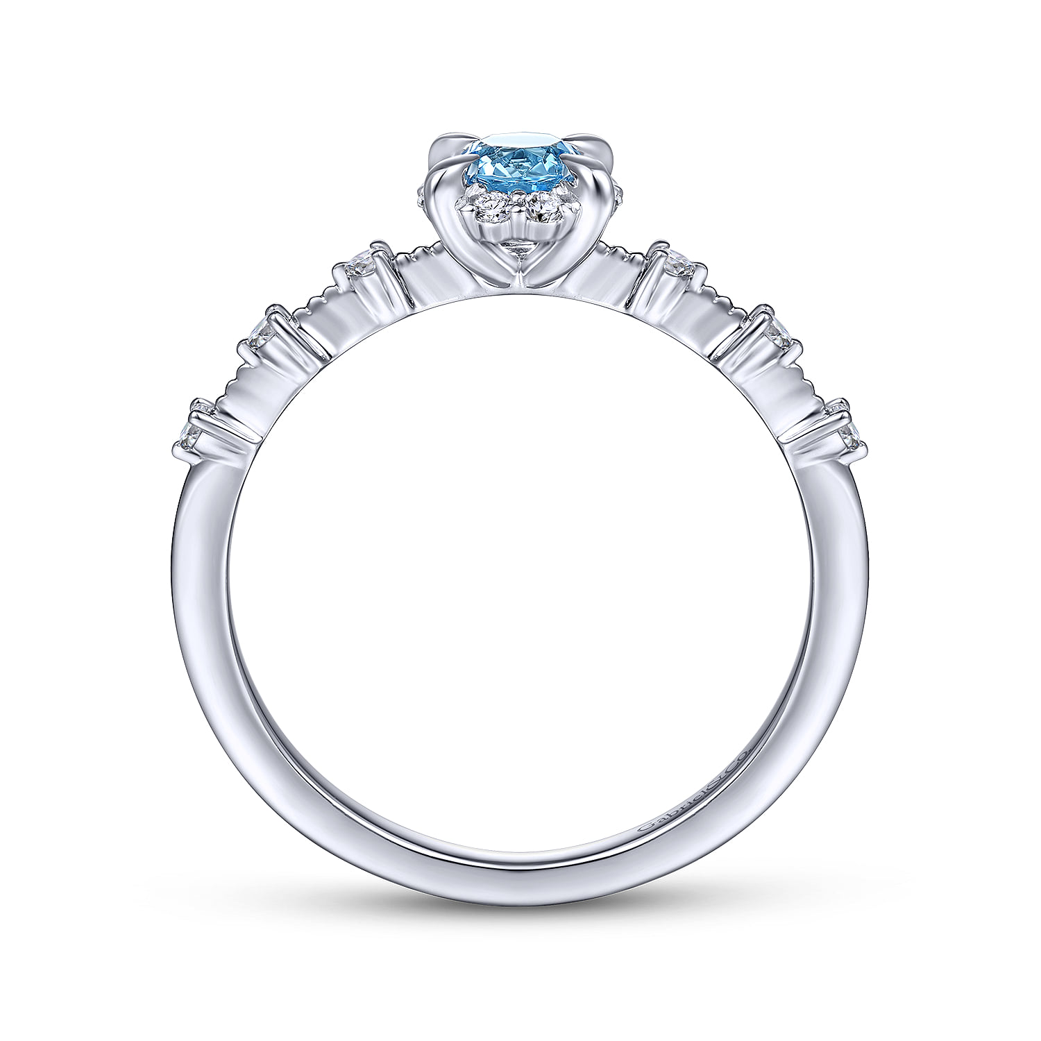 Round Blue Topaz and Diamond Halo Promise Ring in 14K White Gold, photograph 2