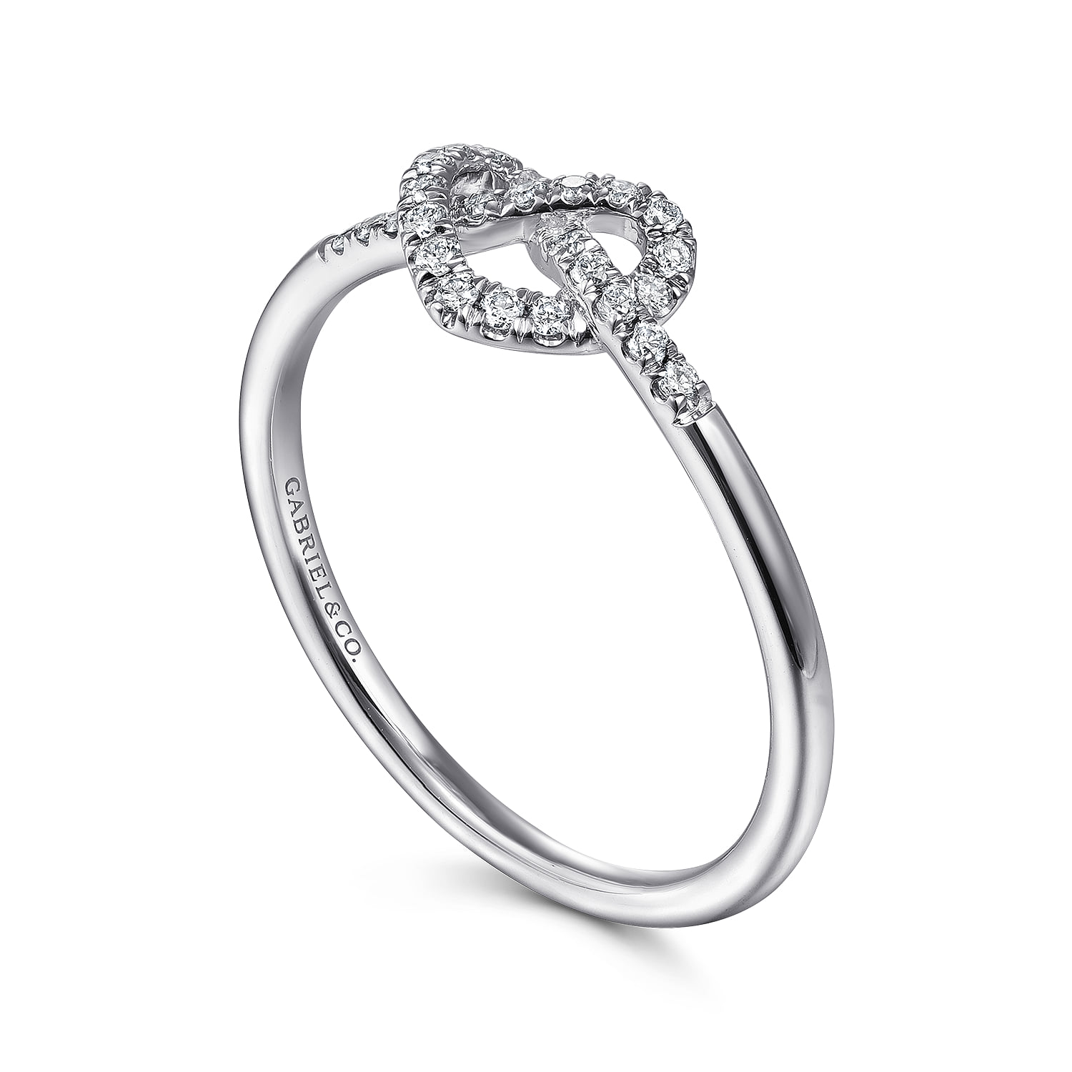 Diamond Pretzel Love Knot Promise Ring in 14K White Gold, photograph 3