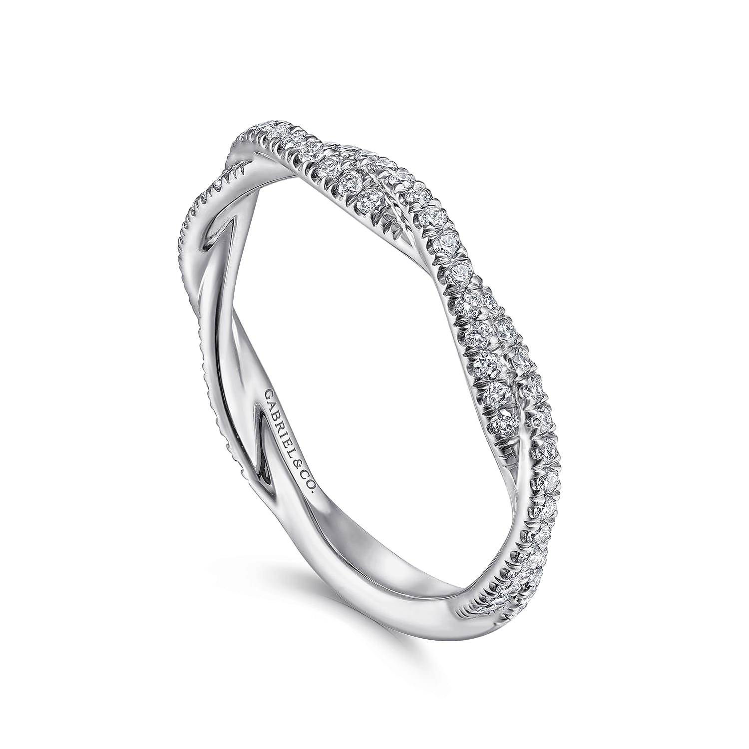 Diamond Pave Twisted Stackable Band in 14K White Gold, photograph 3