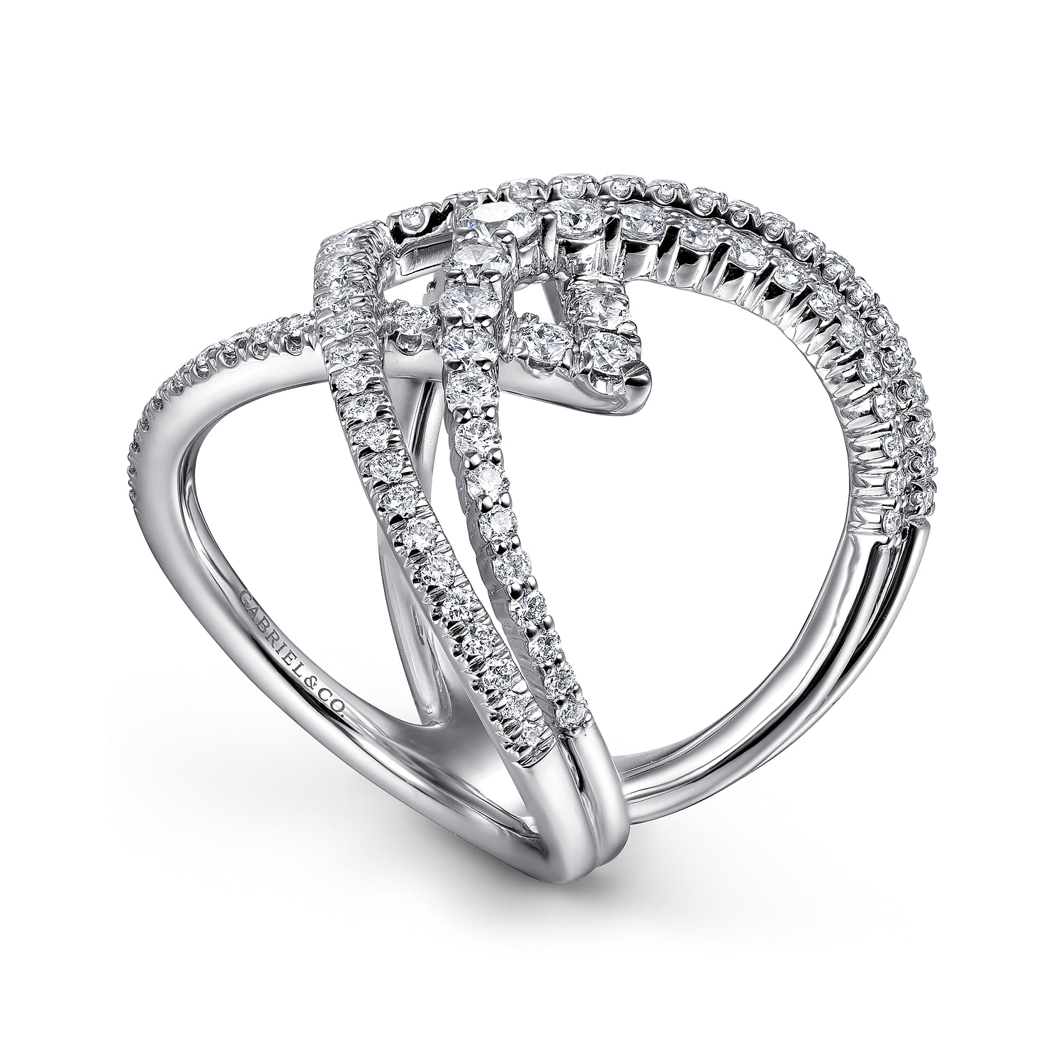 Wide Band Layered Diamond Ring in 14K White Gold, photograph 3