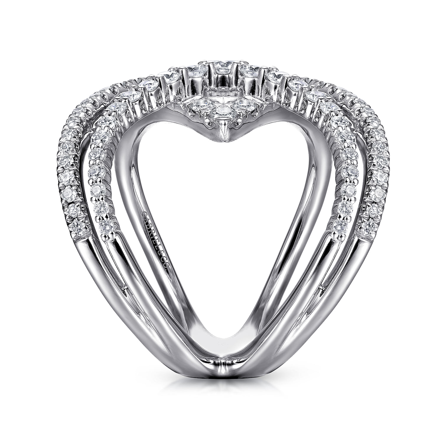 Wide Band Layered Diamond Ring in 14K White Gold, photograph 4