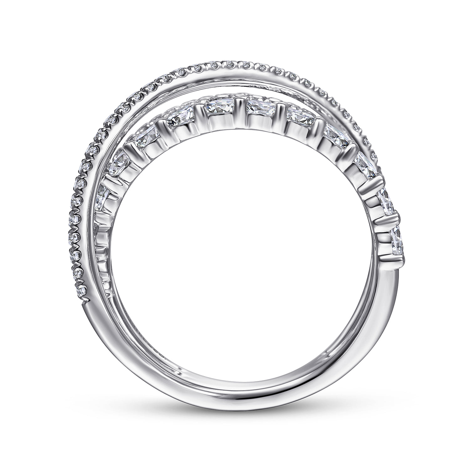 Diamond Layered Criss Cross Ring in 14K White Gold, photograph 2