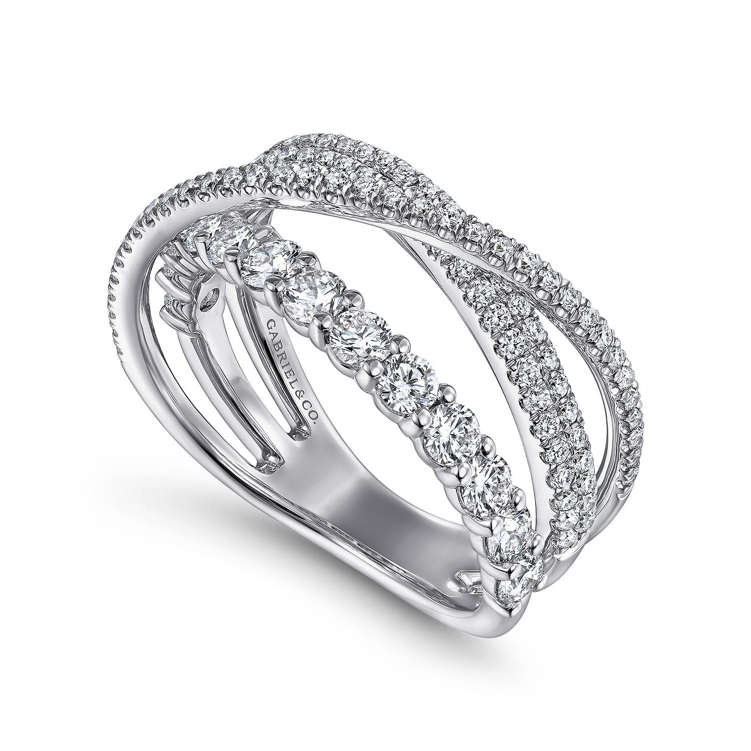 Diamond Layered Criss Cross Ring in 14K White Gold, photograph 3