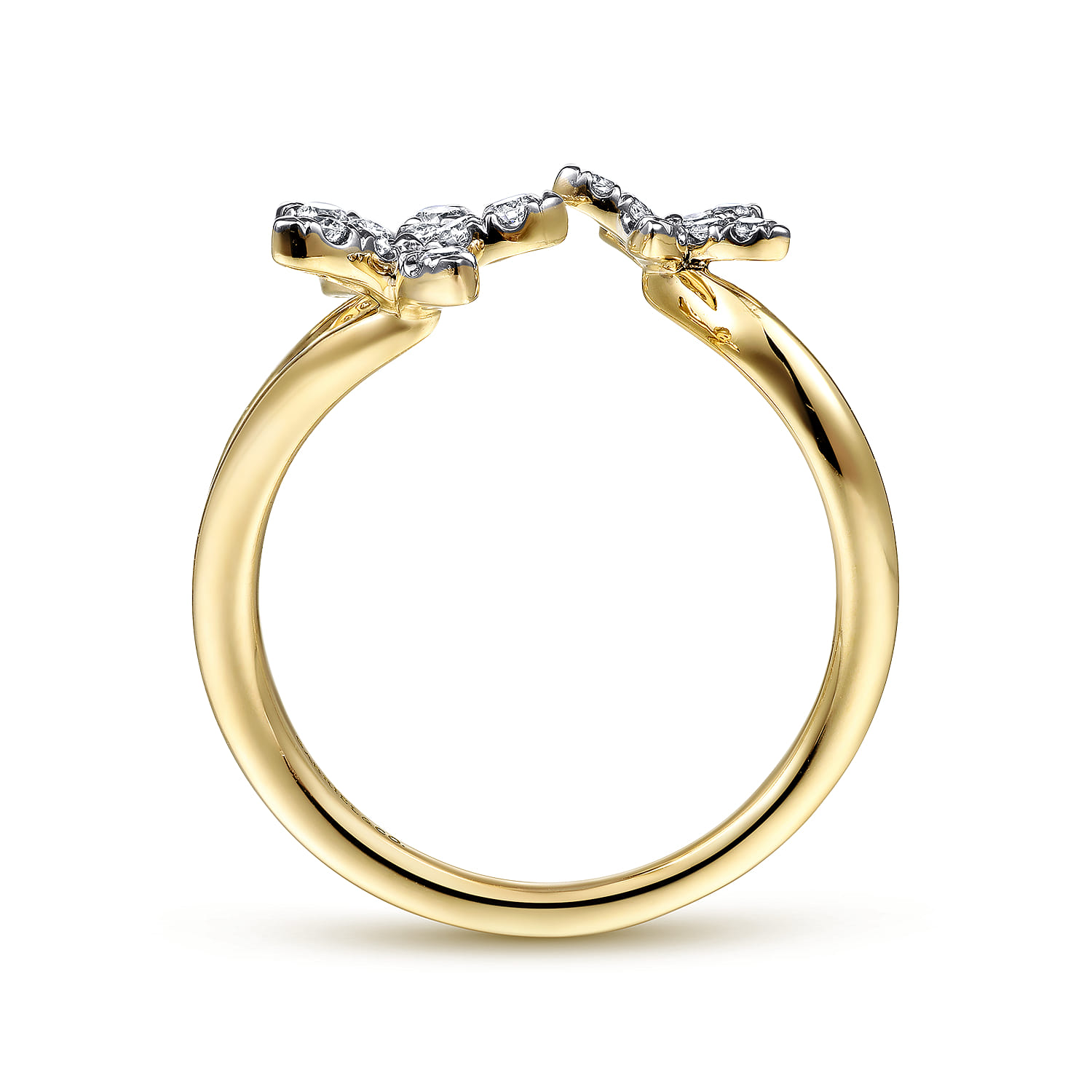 Pave Diamond Floral Open Ring in 14K Yellow Gold, photograph 2