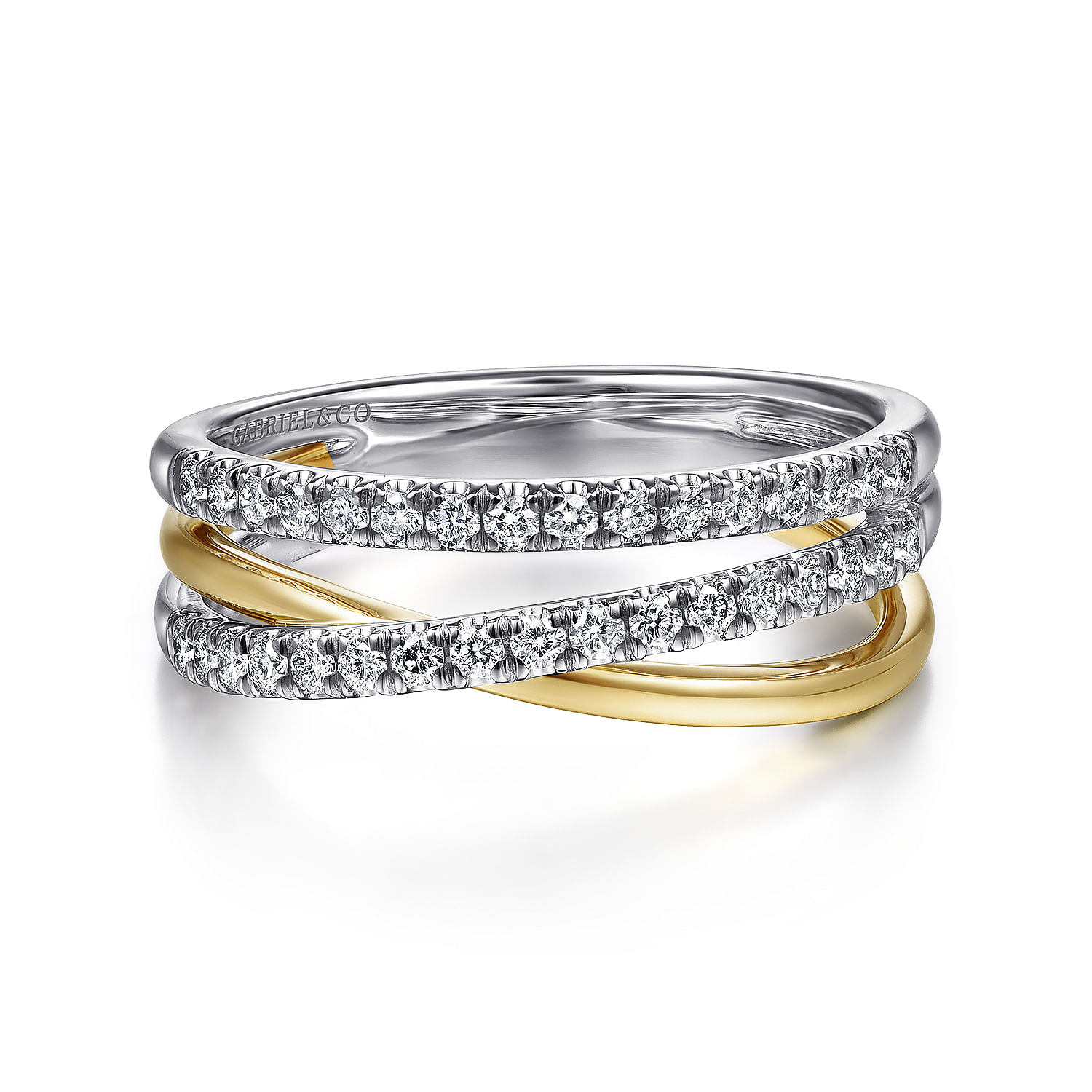 14K White-Yellow Gold Layered Three Strand Diamond Ring, Shop 14k Yellow & white  Gold Contemporary Rings