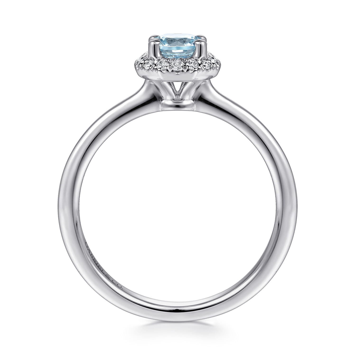 Octagonal Halo Aquamarine and Diamond Promise Ring in 14K White Gold, photograph 2