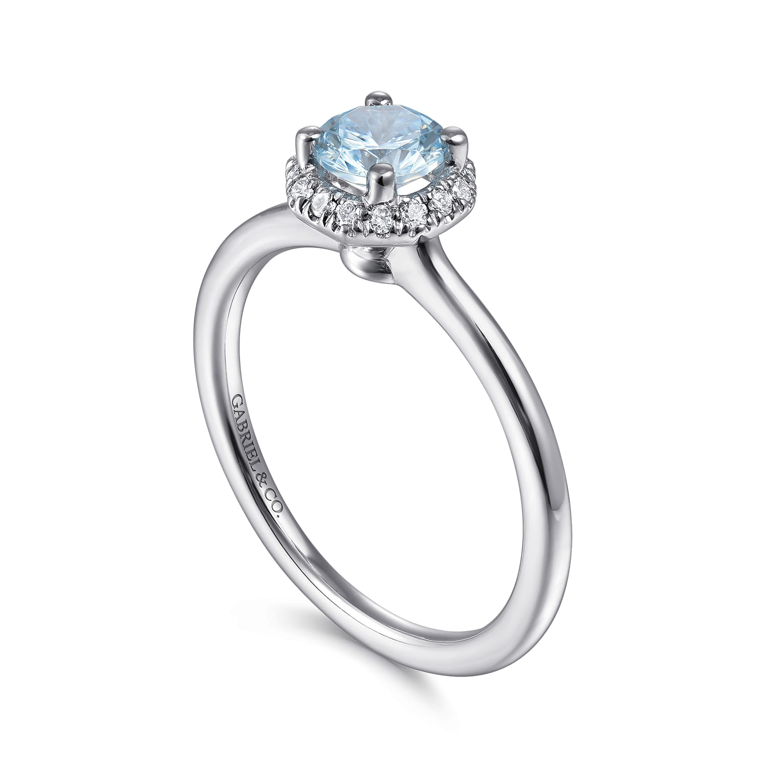 Octagonal Halo Aquamarine and Diamond Promise Ring in 14K White Gold, photograph 3