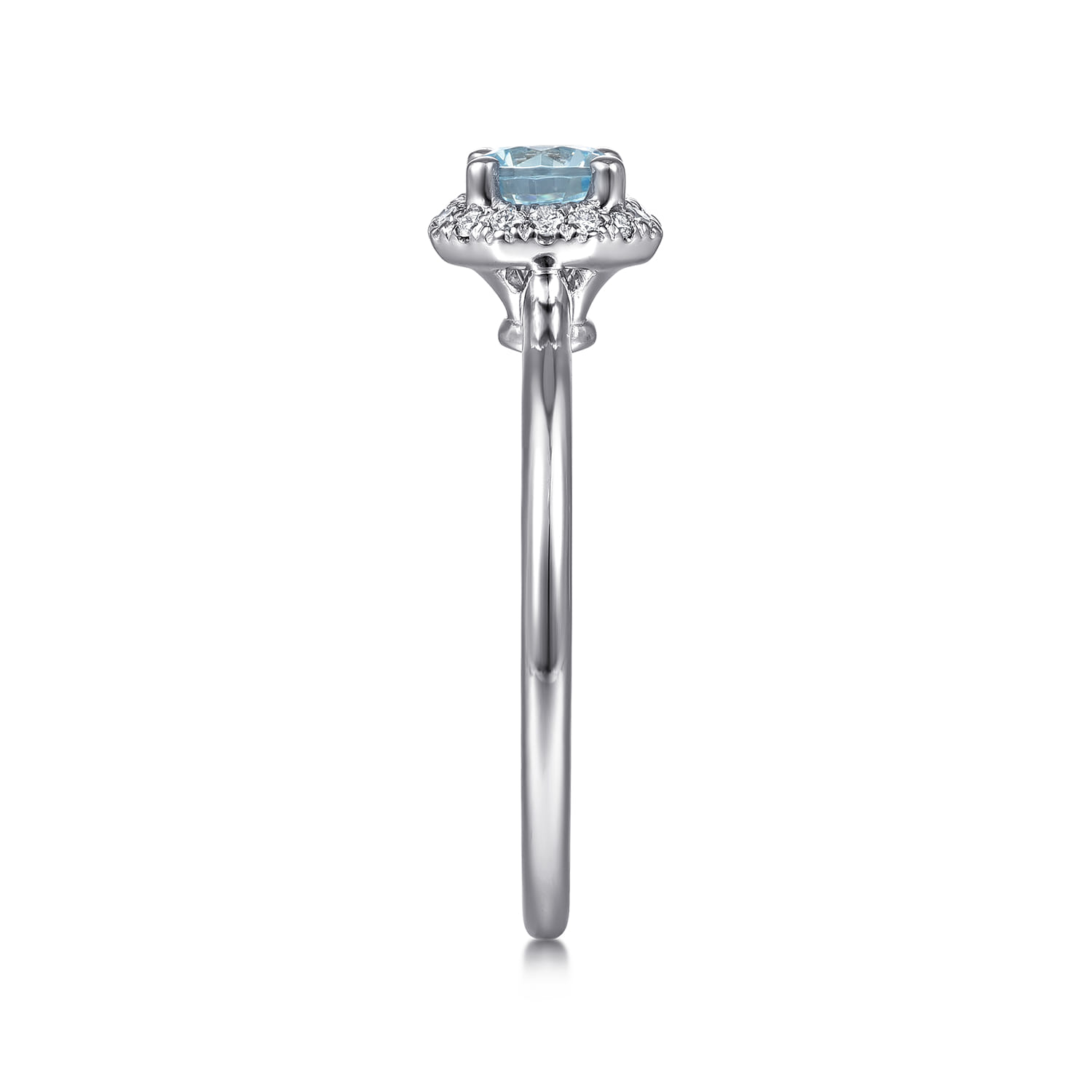 Octagonal Halo Aquamarine and Diamond Promise Ring in 14K White Gold, photograph 4