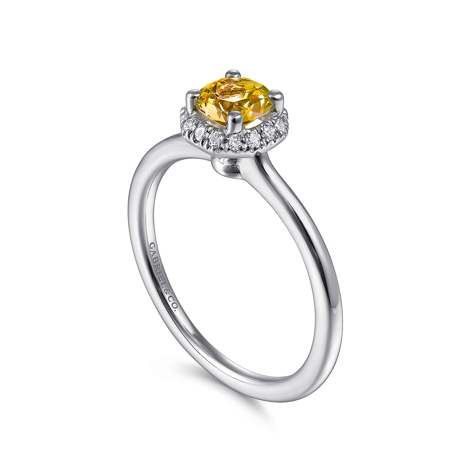 Octagonal Halo Citrine and Diamond Promise Ring in 14K White Gold, photograph 3