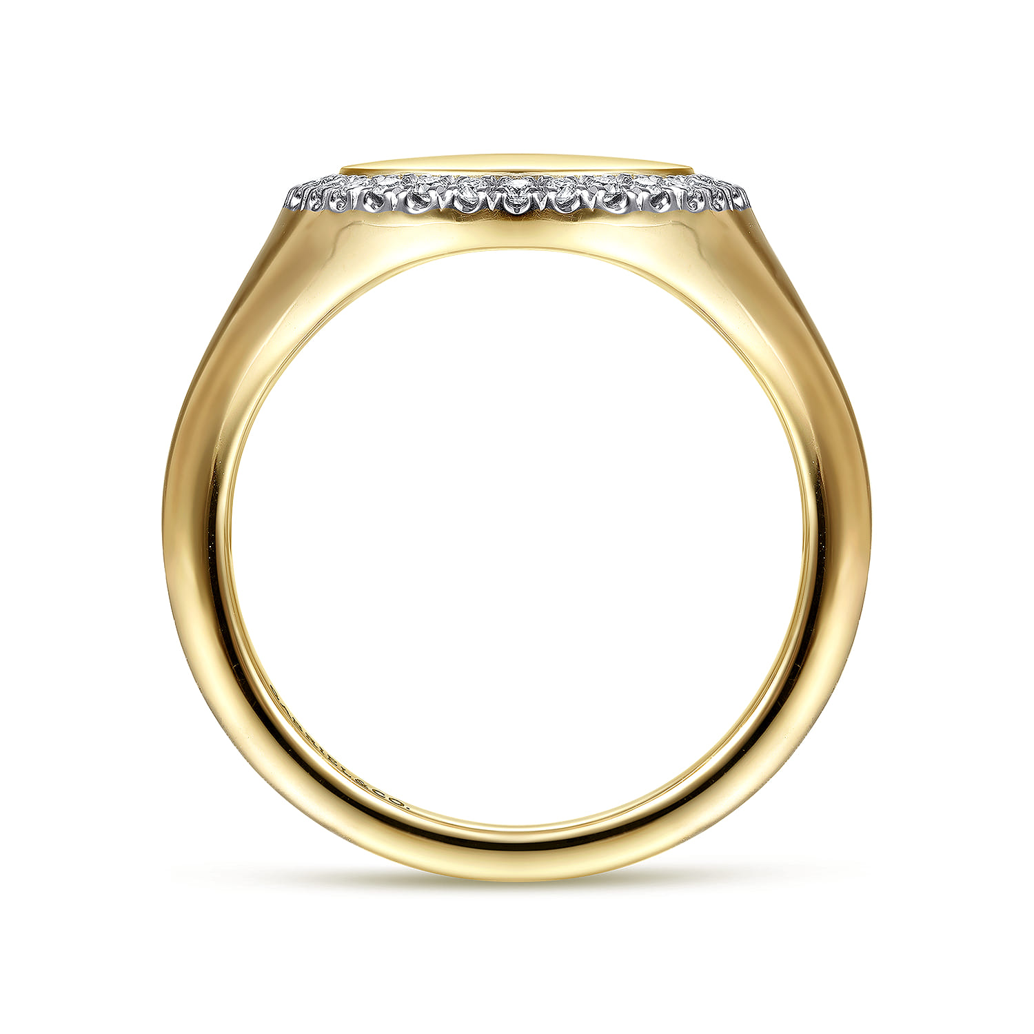 Pinky Signet Ring with Diamond Halo in 14K Yellow Gold, photograph 2
