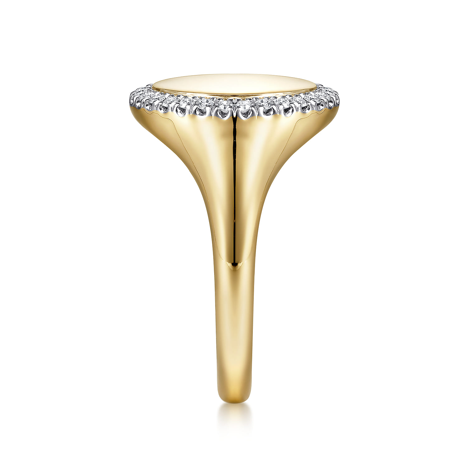 Pinky Signet Ring with Diamond Halo in 14K Yellow Gold, photograph 4