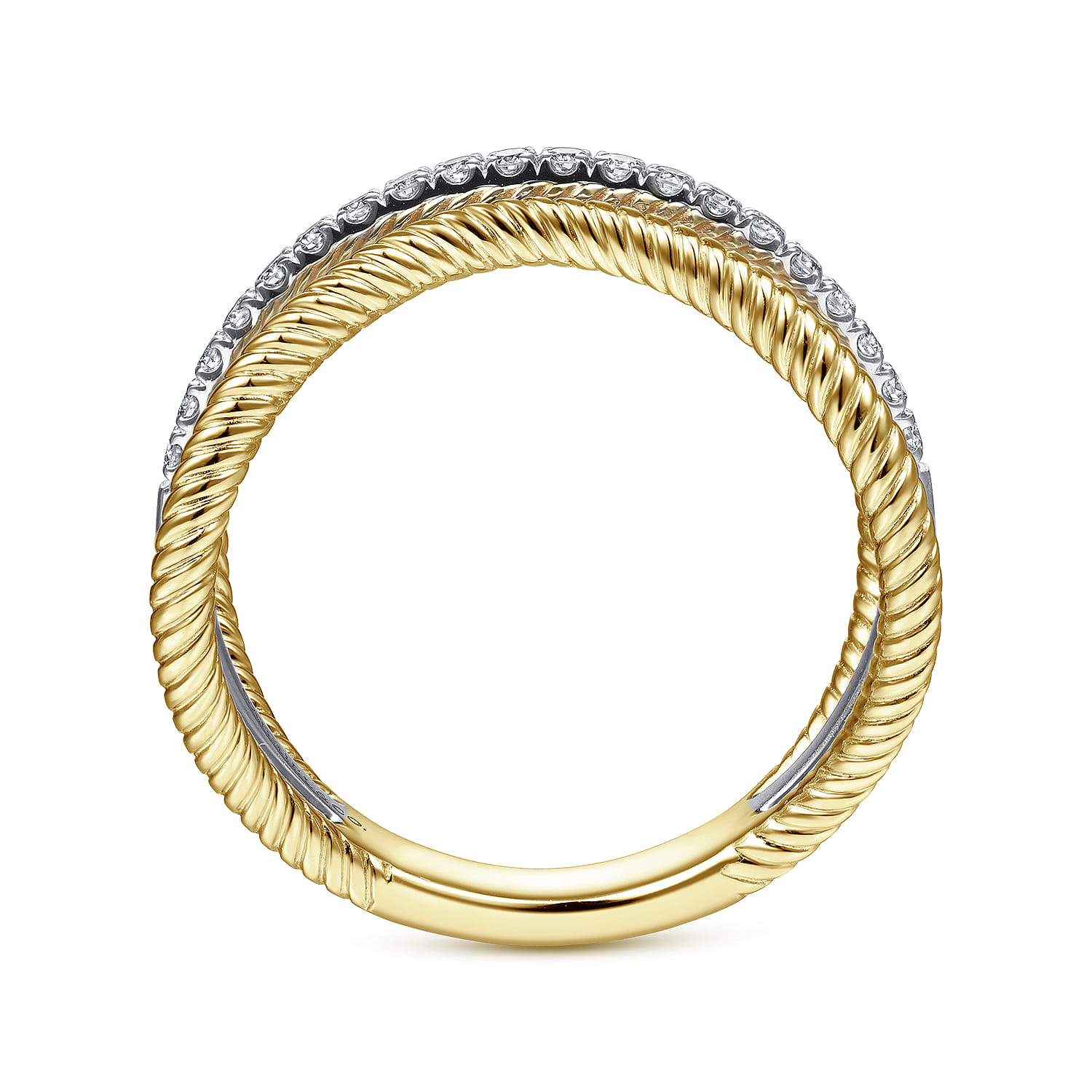 Twisted Rope Three Row Curving Diamond Ring in 14K White/Yellow Gold, photograph 2