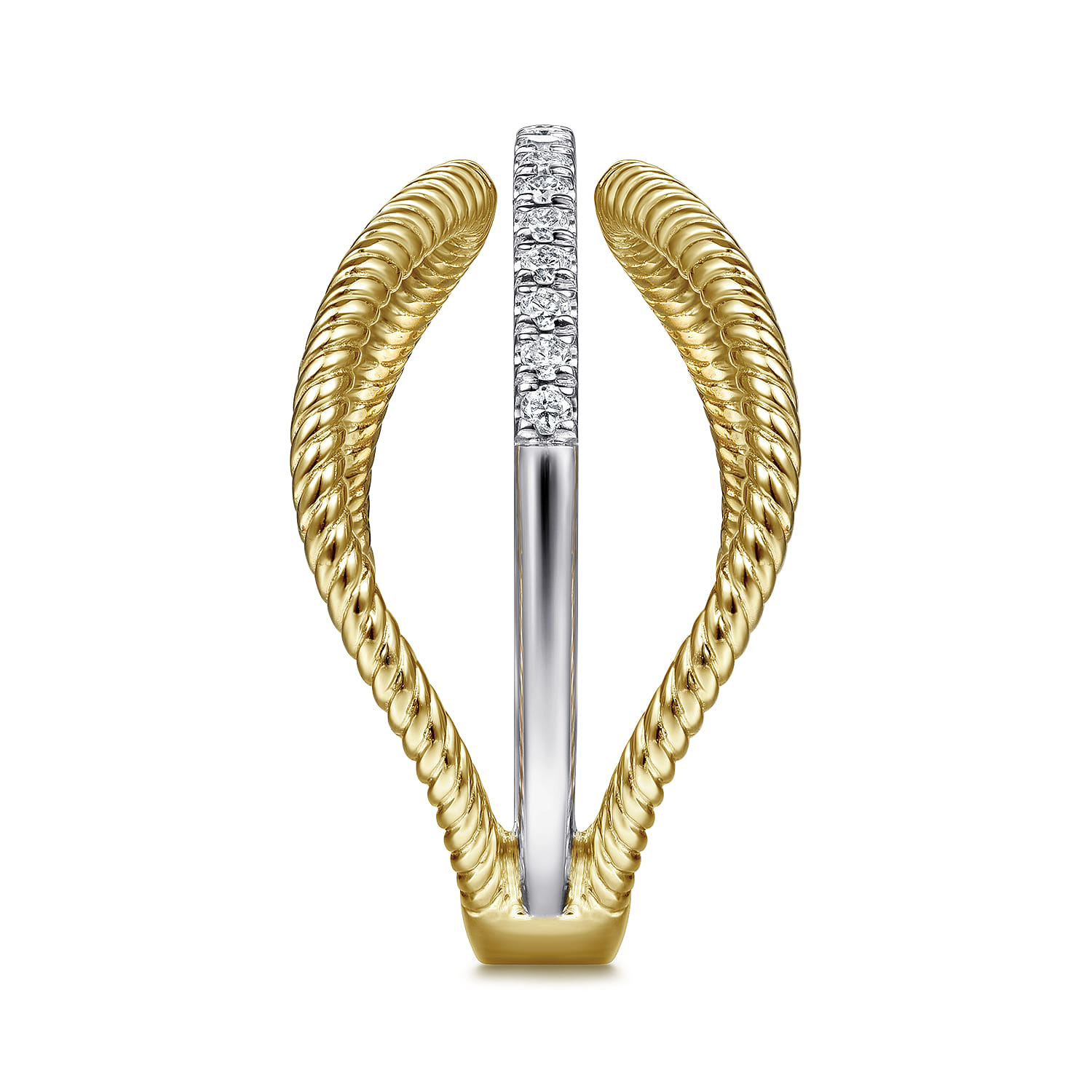 Twisted Rope Three Row Curving Diamond Ring in 14K White/Yellow Gold, photograph 4