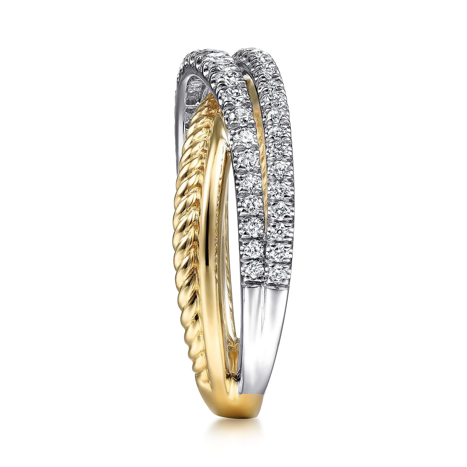 Twisted Rope and Diamond Criss Cross Ring in 14K White/Yellow Gold, photograph 4