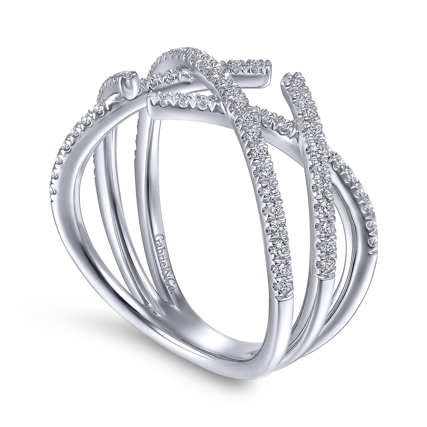 Criss Cross Pave Diamond Ring in 14K White Gold, photograph 3