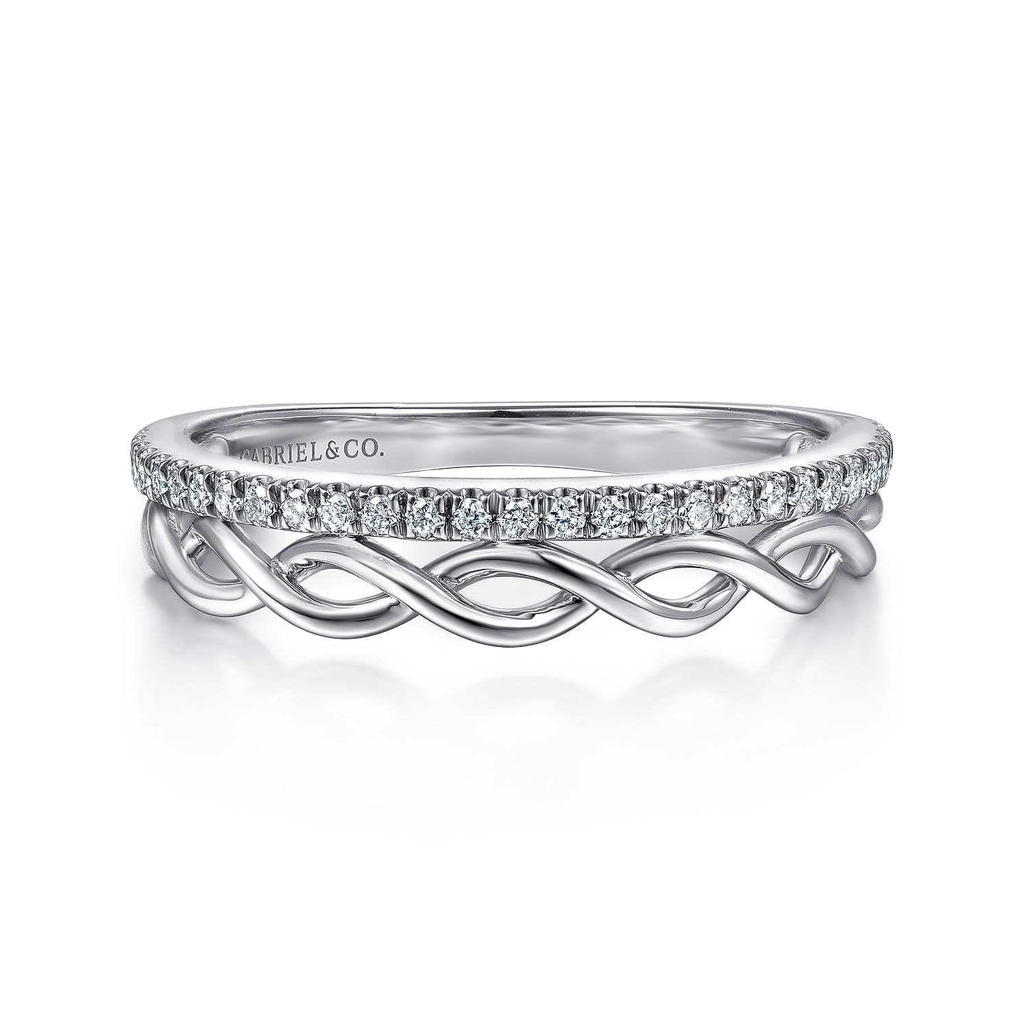 Braided Metal and Diamond Row Ring