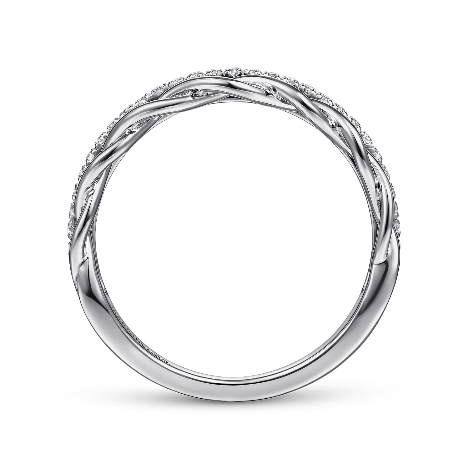 Braided Metal and Diamond Row Ring in 14K White Gold, photograph 2