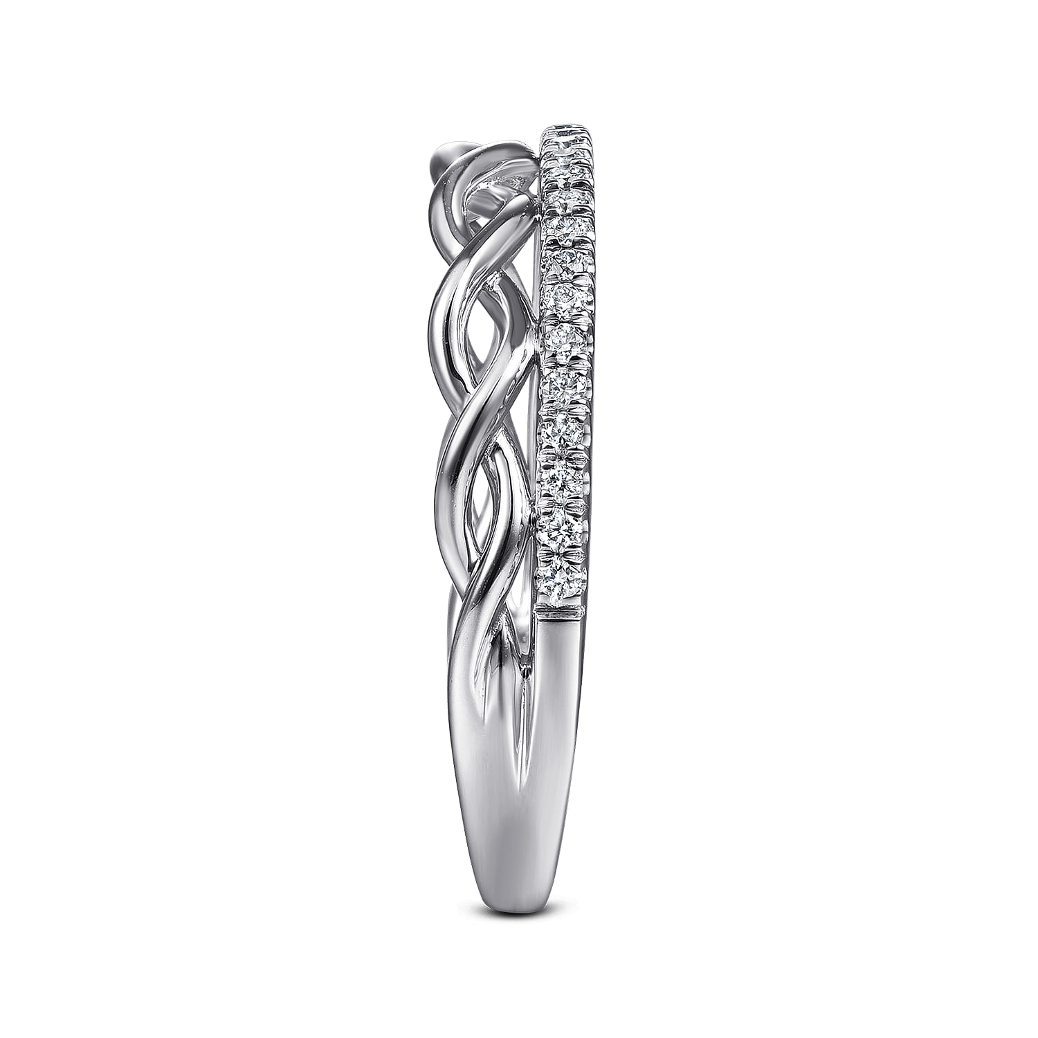 Braided Metal and Diamond Row Ring in 14K White Gold, photograph 4