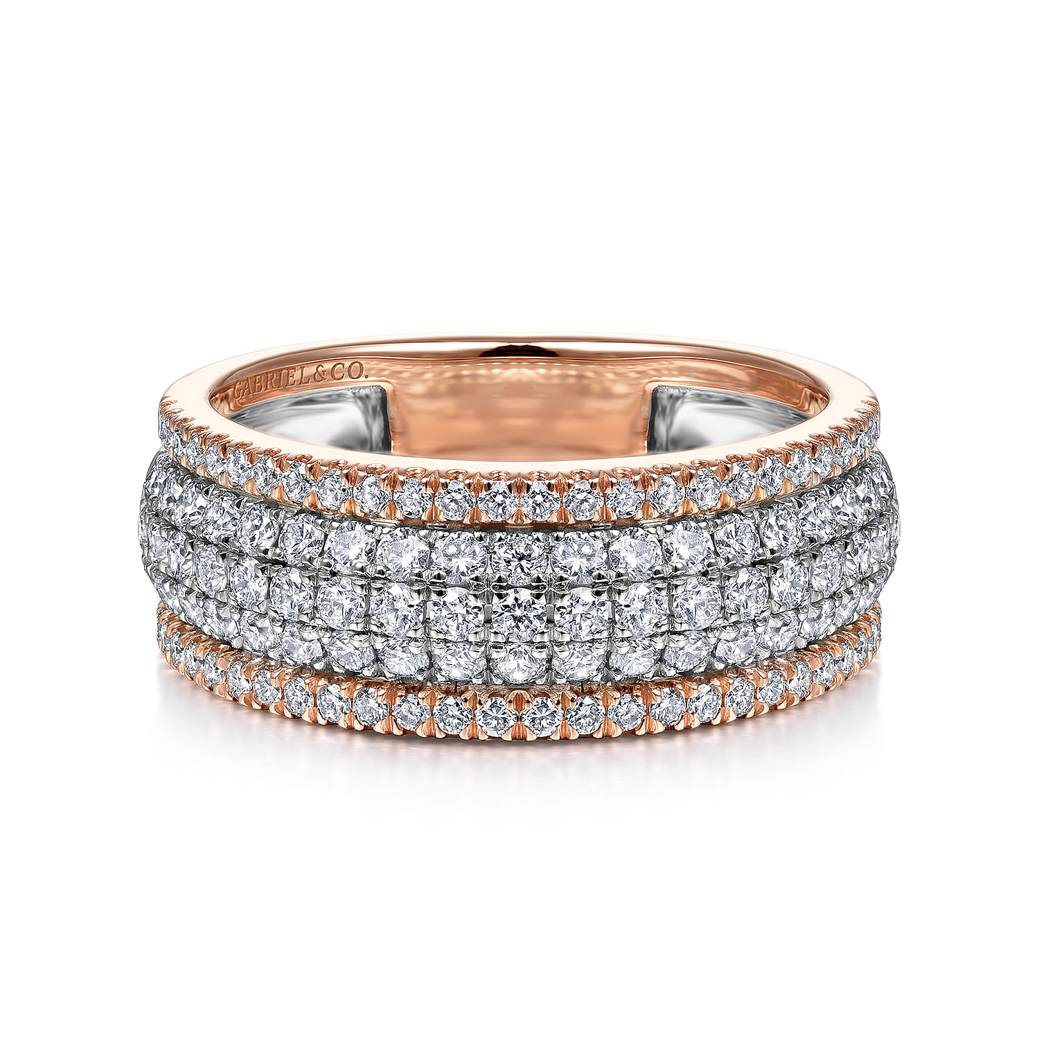 Pave Diamond Wide Band Ring in 14K White/Rose Gold