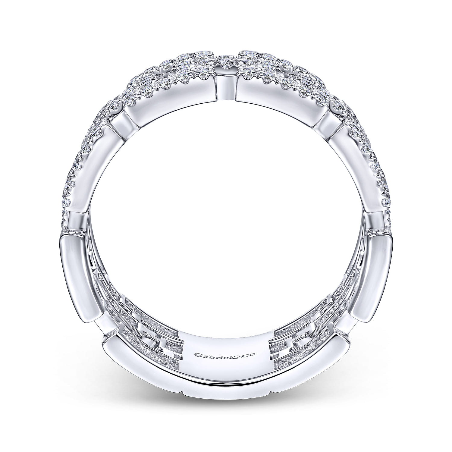 Layered Wide Band Diamond Ring in 14K White Gold, photograph 2