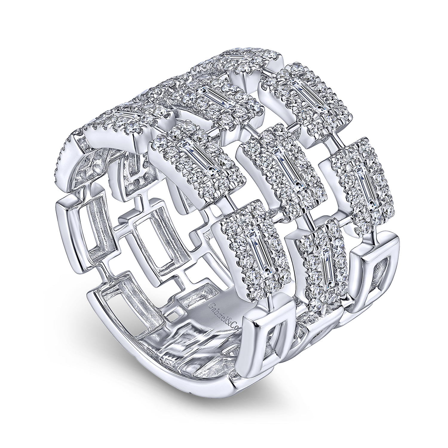 Layered Wide Band Diamond Ring in 14K White Gold, photograph 3
