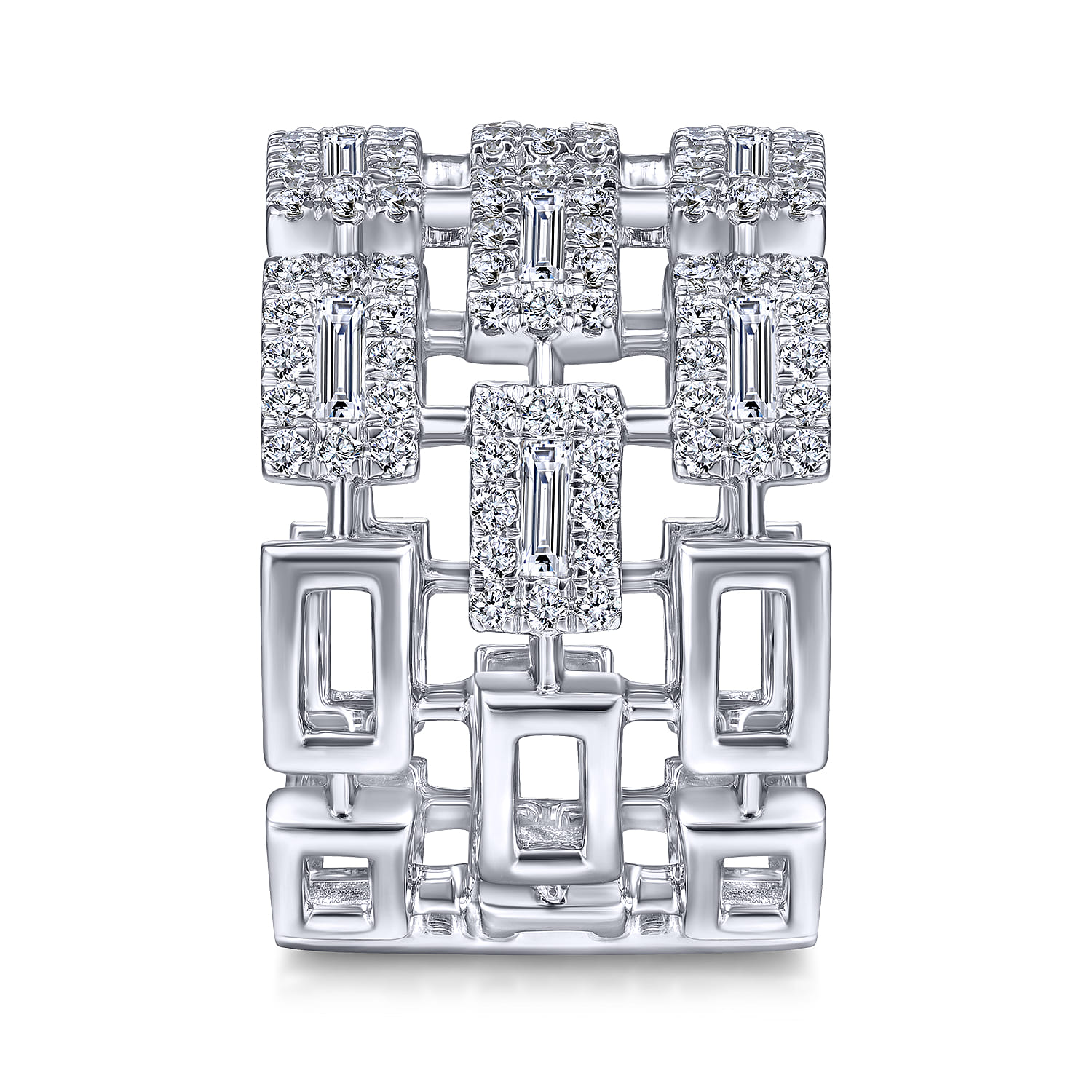 Layered Wide Band Diamond Ring in 14K White Gold, photograph 4