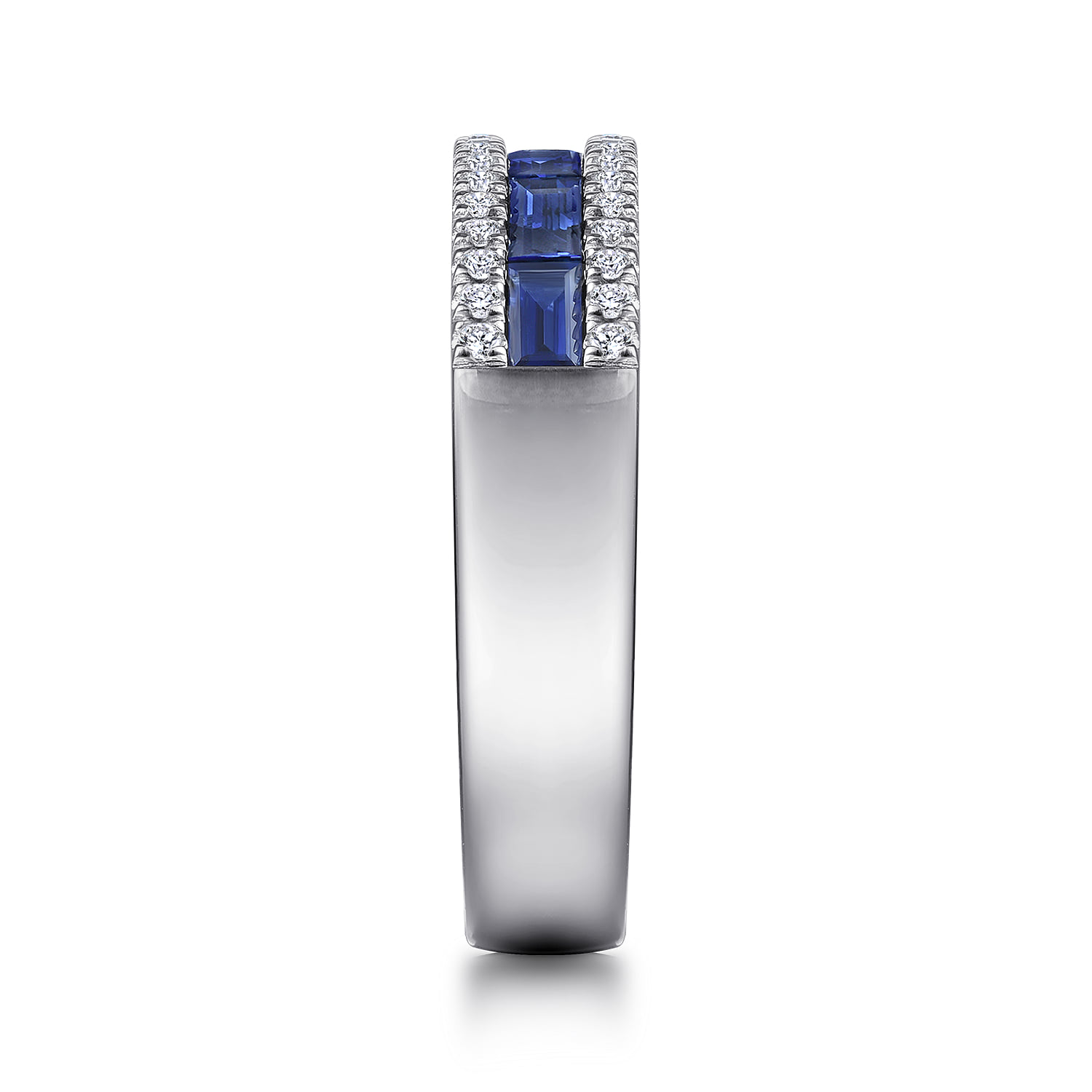 Sapphire Baguette and Diamond Row Band in 14K White Gold, photograph 4