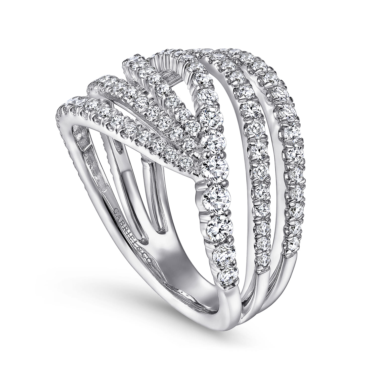 Diamond Bypass Multi Row Ring in 14K White Gold, photograph 3