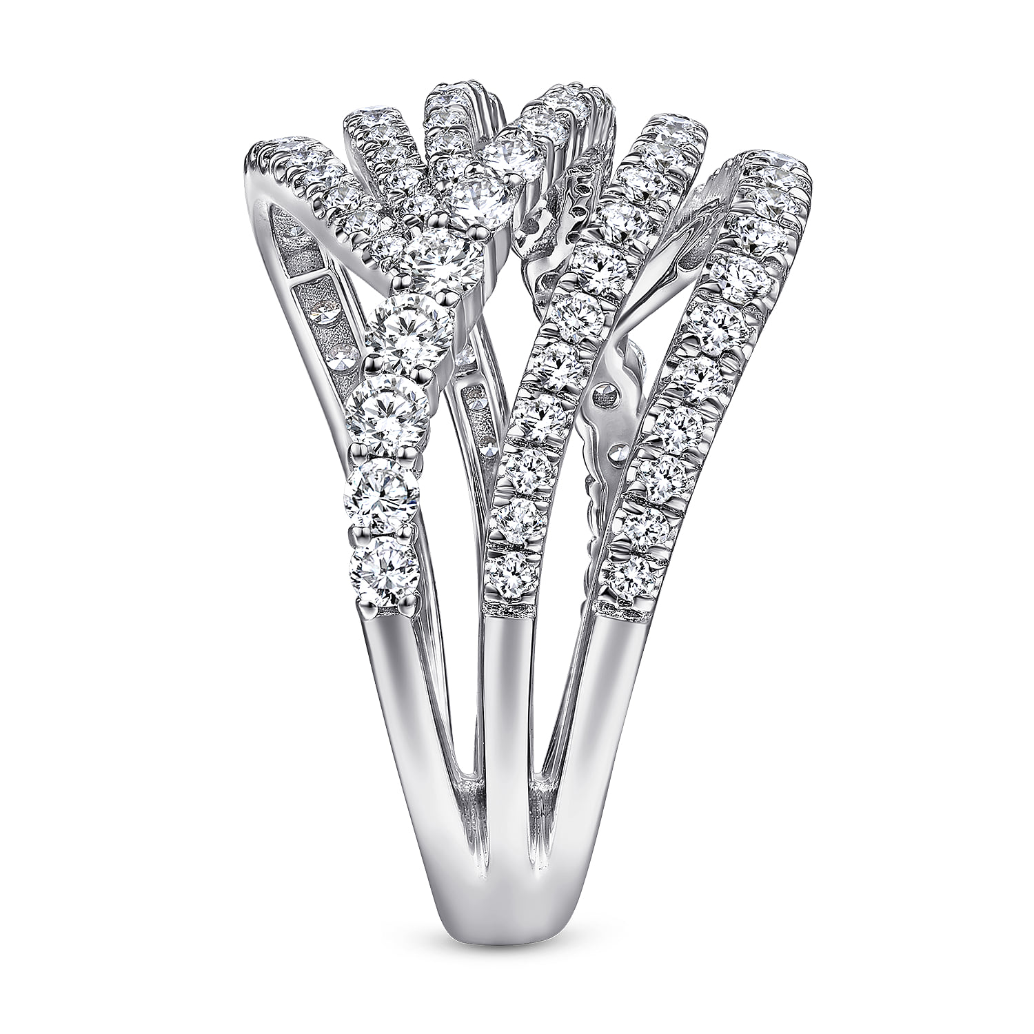 Diamond Bypass Multi Row Ring in 14K White Gold, photograph 4