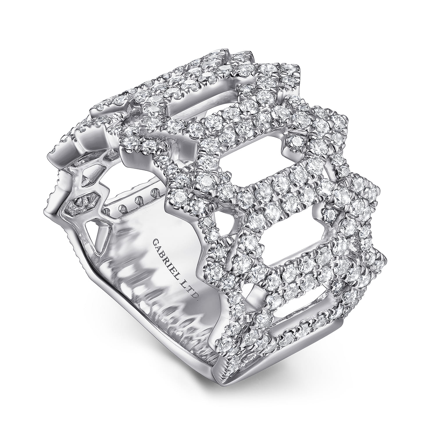 Diamond Cutout Stations Statement Ring in 18K White Gold, photograph 2