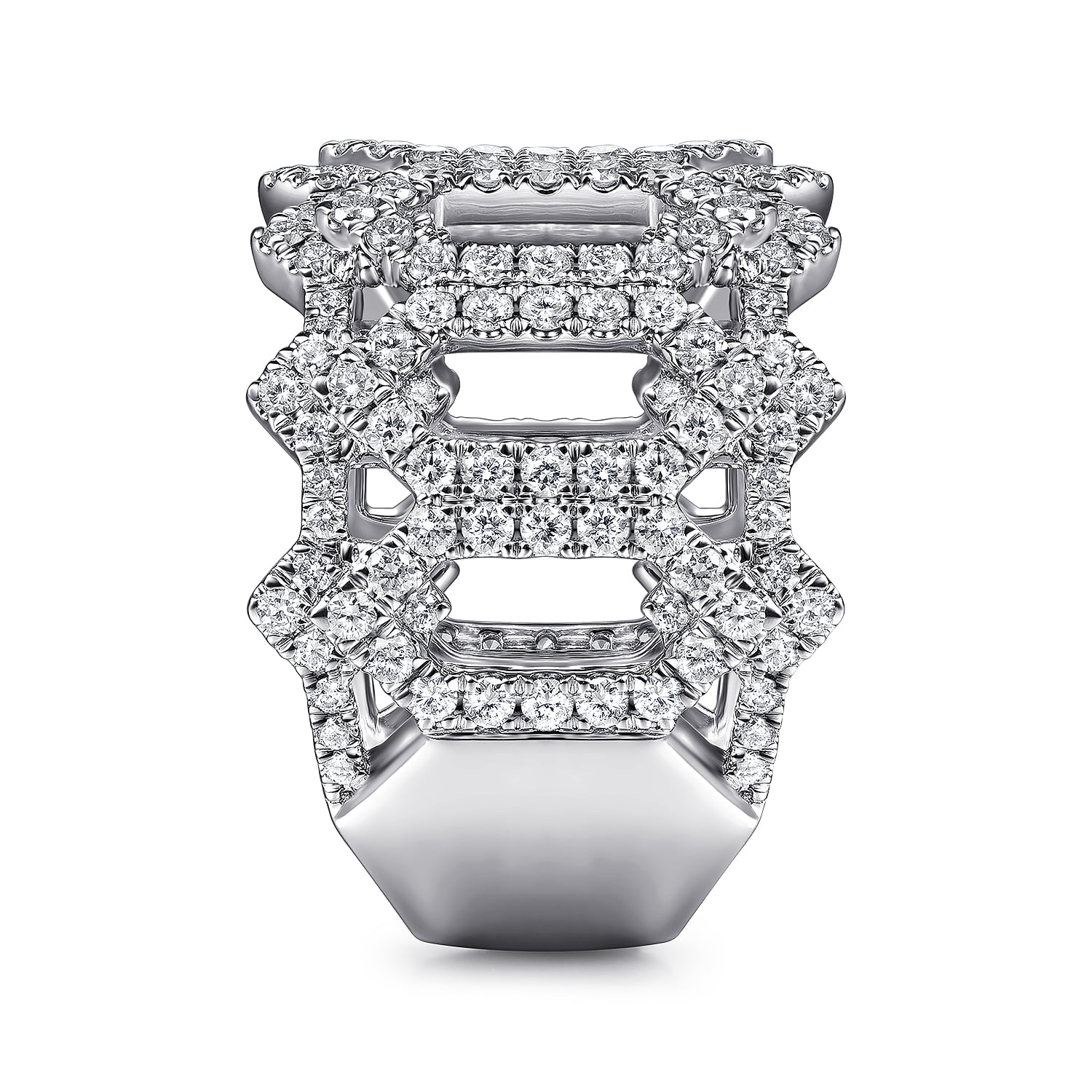 Diamond Cutout Stations Statement Ring in 18K White Gold, photograph 3