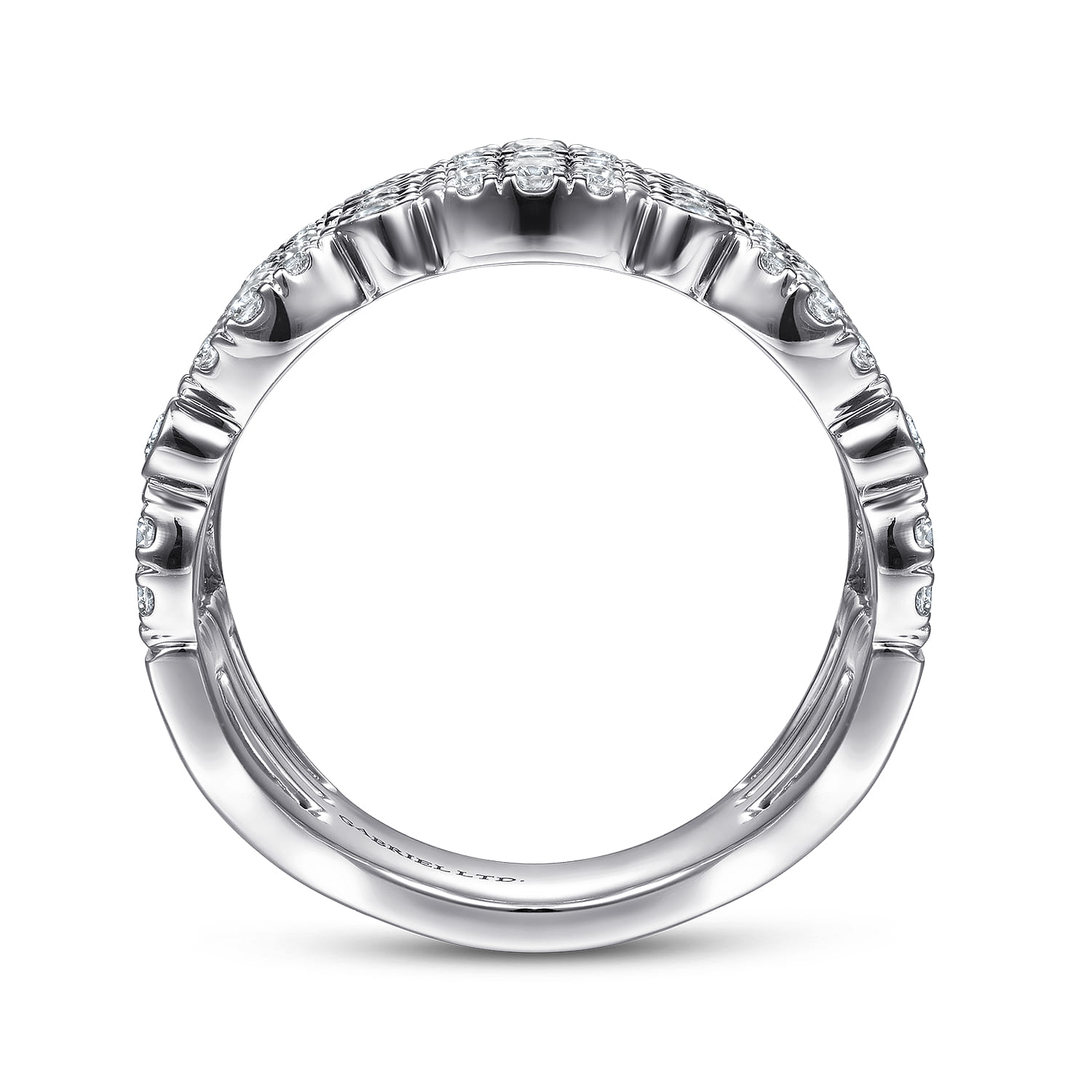 Wide Multi Row Diamond Ring in 18K White Gold, photograph 2