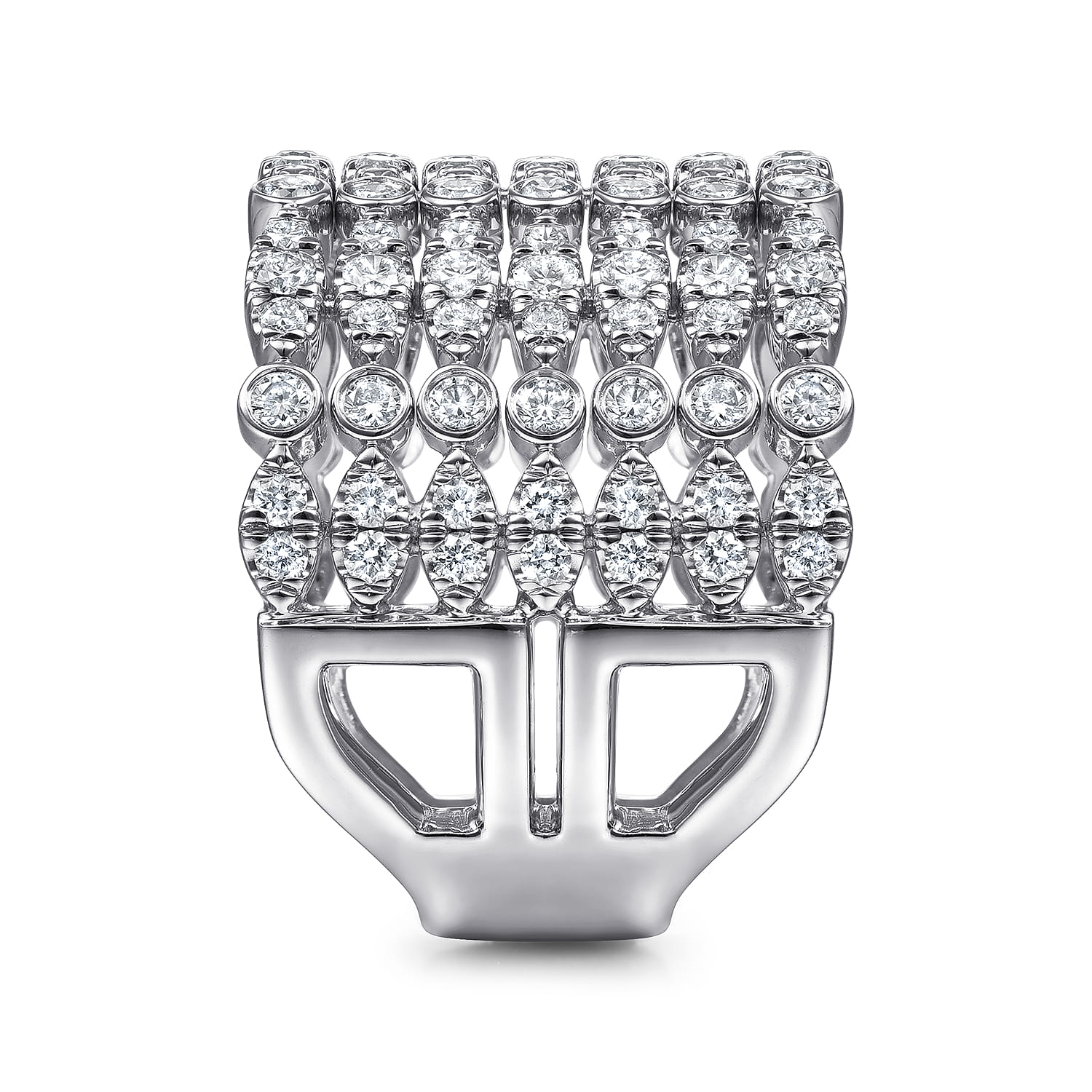 Wide Multi Row Diamond Ring in 18K White Gold, photograph 4