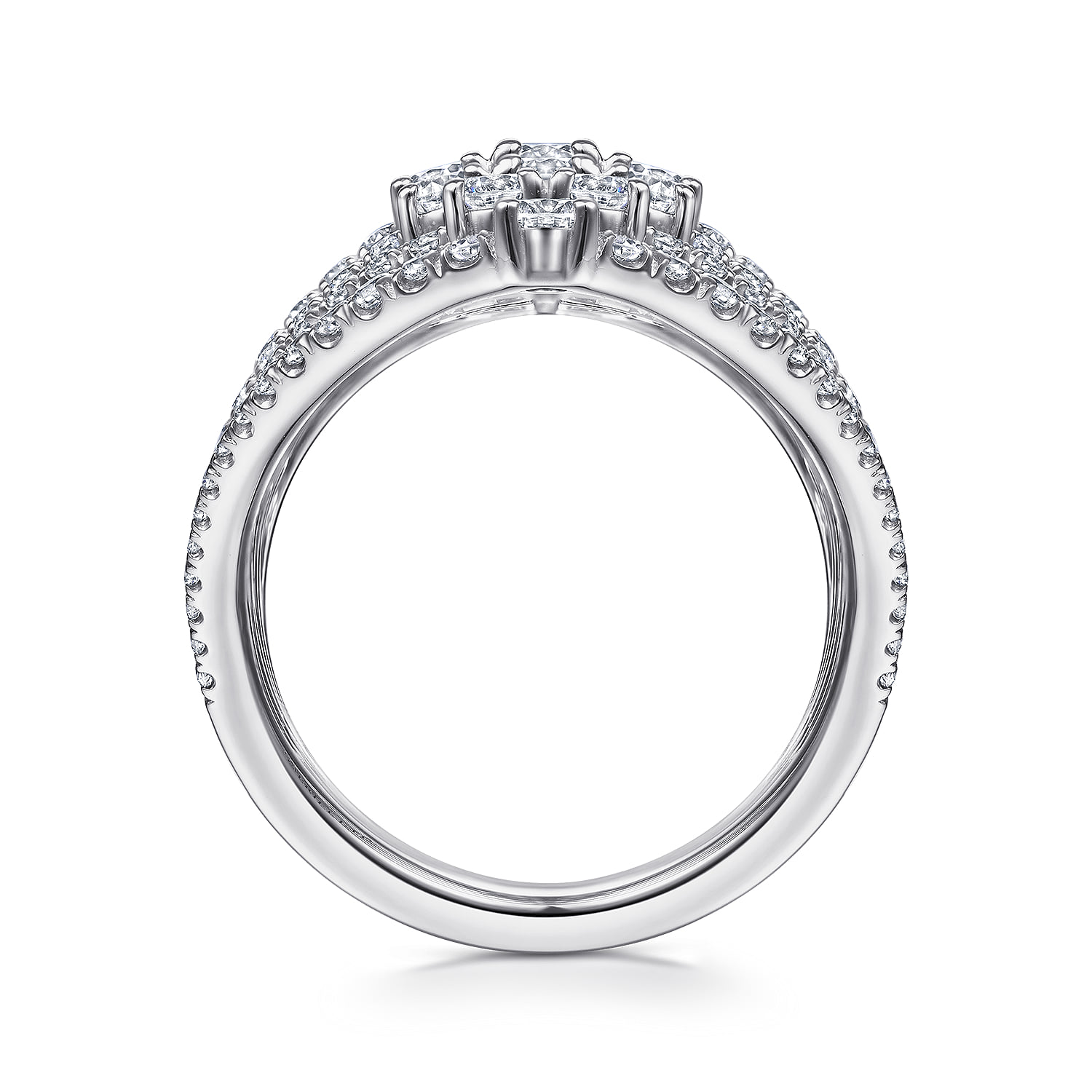 Layered Diamond Fan Wide Band Ring in 18K White Gold, photograph 2