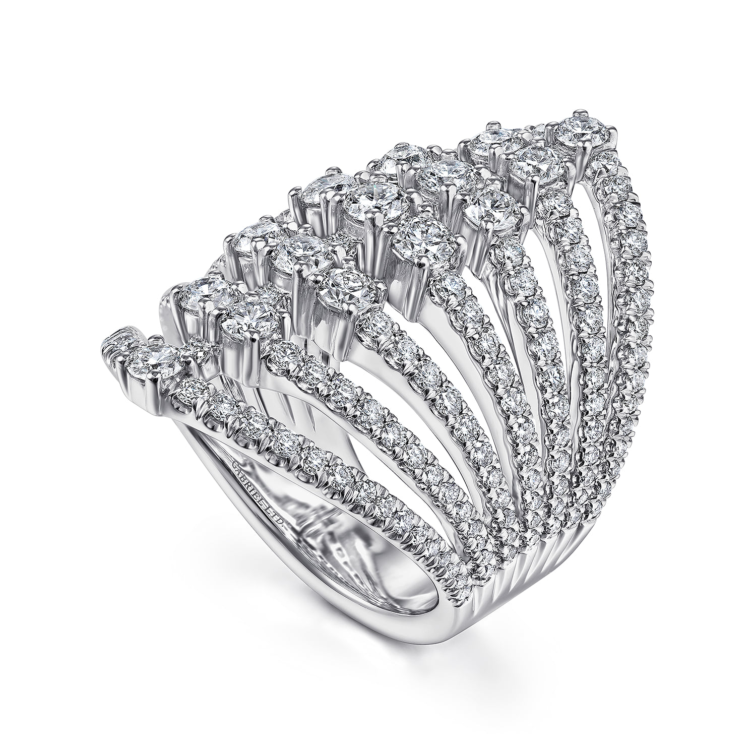 Layered Diamond Fan Wide Band Ring in 18K White Gold, photograph 3