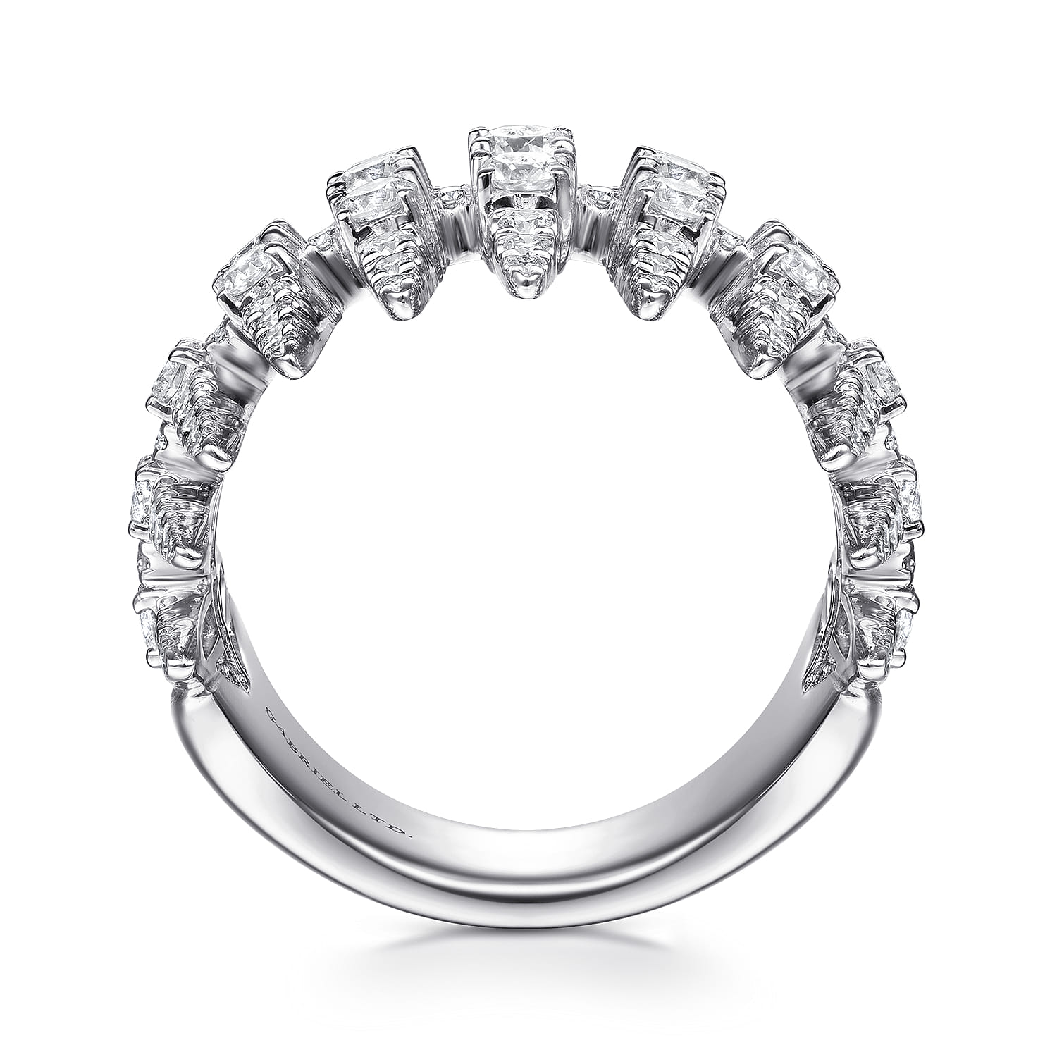 Diamond Spike Wide Band Ring in 18K White Gold, photograph 2