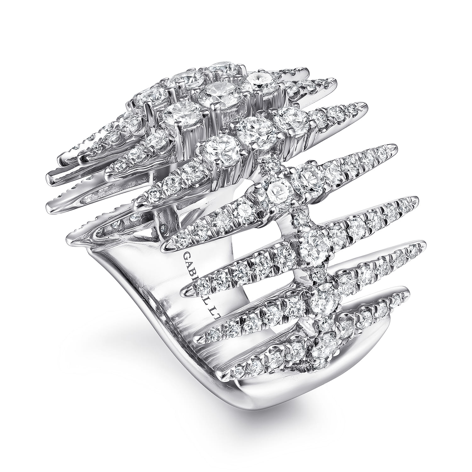 Diamond Spike Wide Band Ring in 18K White Gold, photograph 3