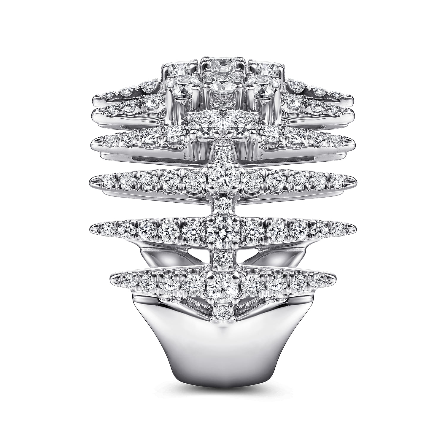 Diamond Spike Wide Band Ring in 18K White Gold, photograph 4