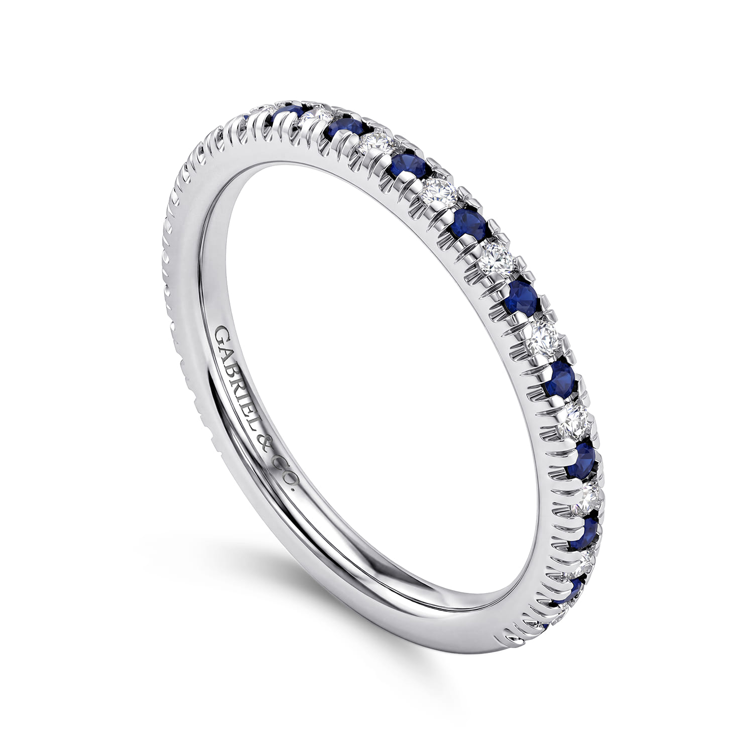 Sapphire and Diamond Stackable Band in 14K White Gold, photograph 3