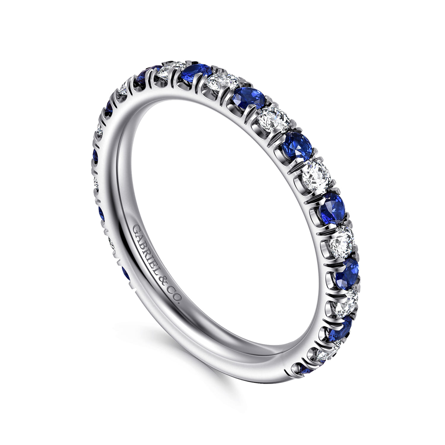 Sapphire and Diamond Stackable Band in 14K White Gold, photograph 3