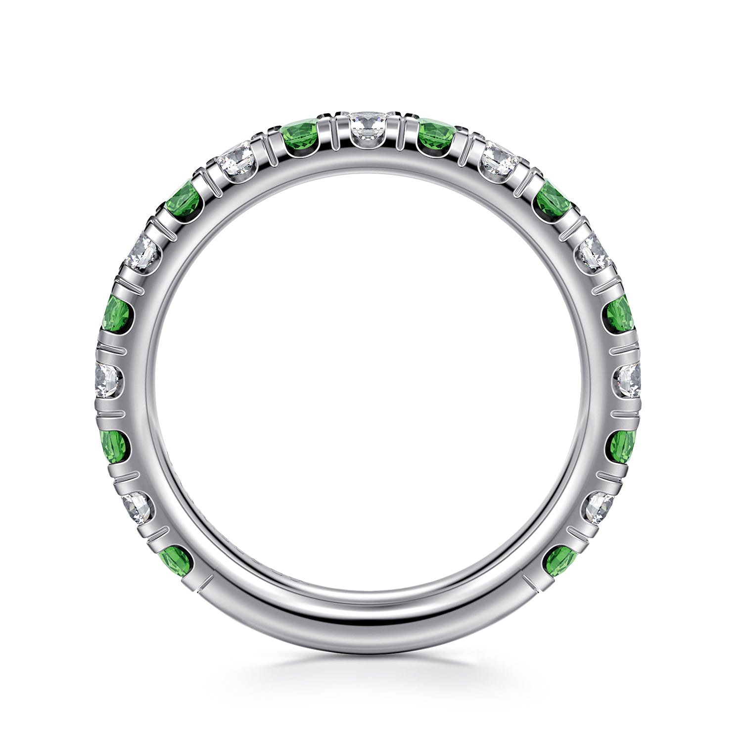 Emerald and Diamond Stackable Band in 14K White Gold, photograph 2