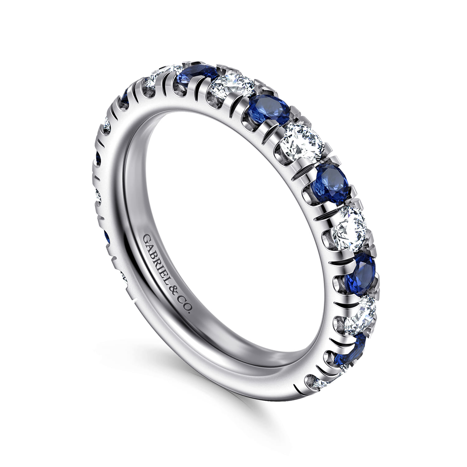 Sapphire and Diamond Stackable Band in 14K White Gold, photograph 3