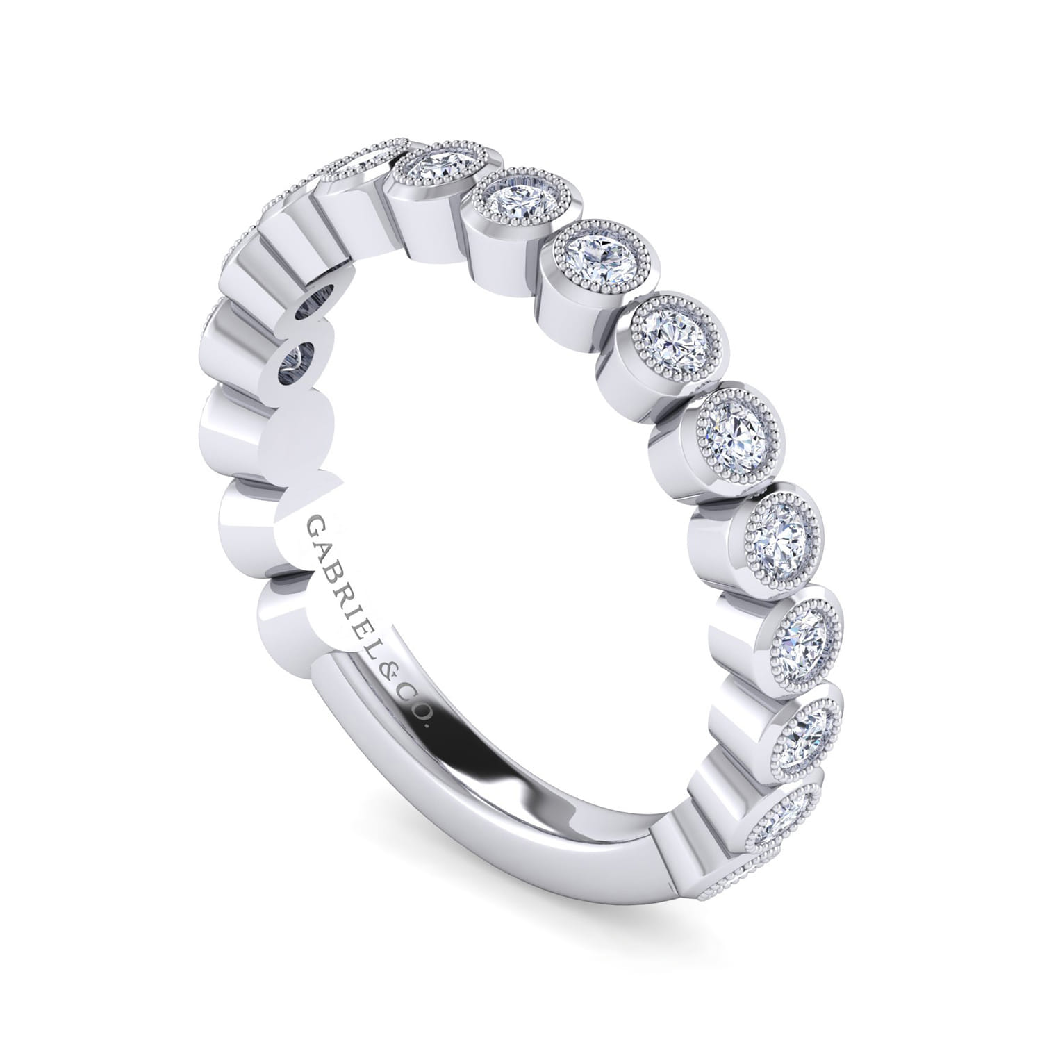 Bezel Set Stackable Diamond Band in 14K White Gold, photograph 3