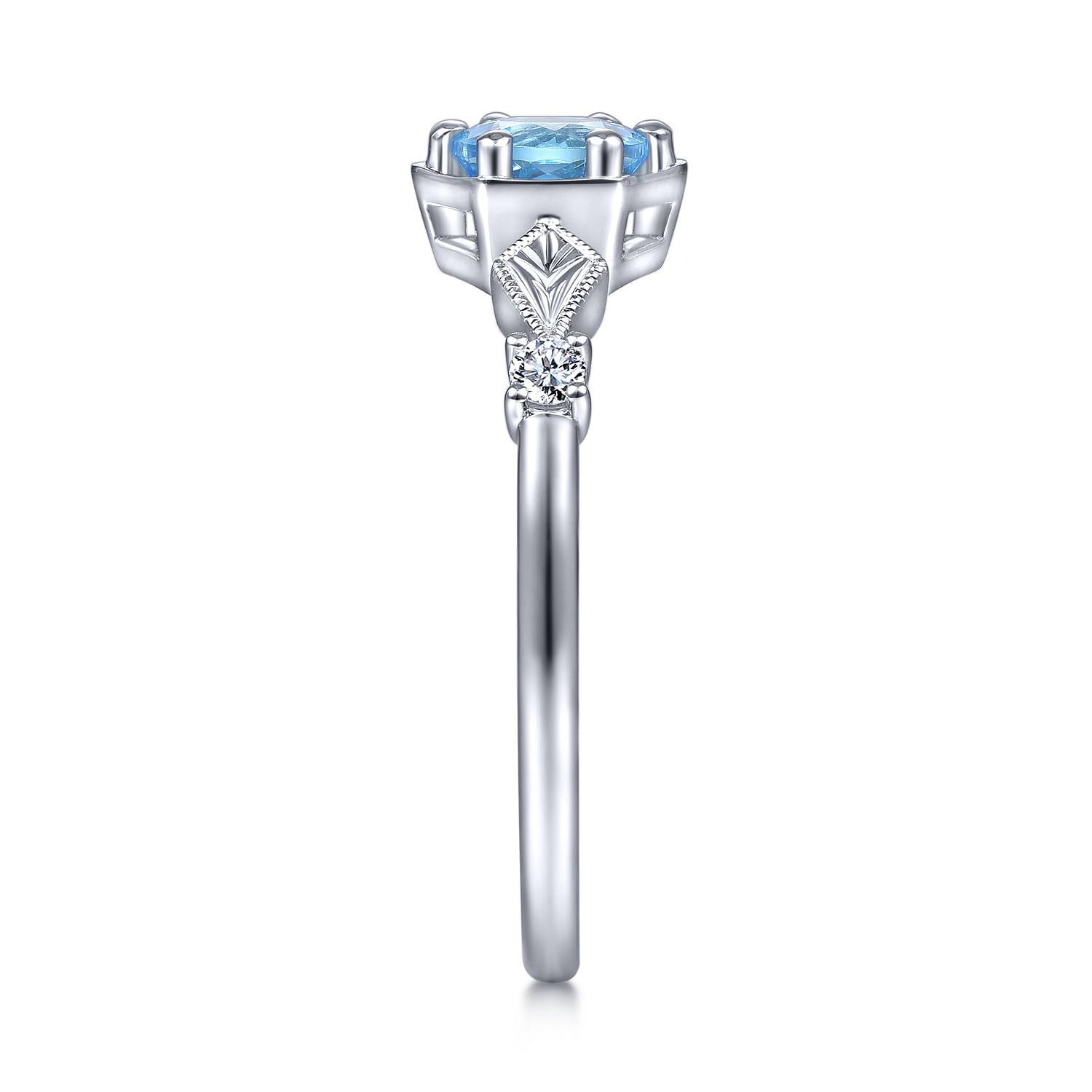 Hexagonal Blue Topaz Diamond Promise Ring in 14K White Gold, photograph 4