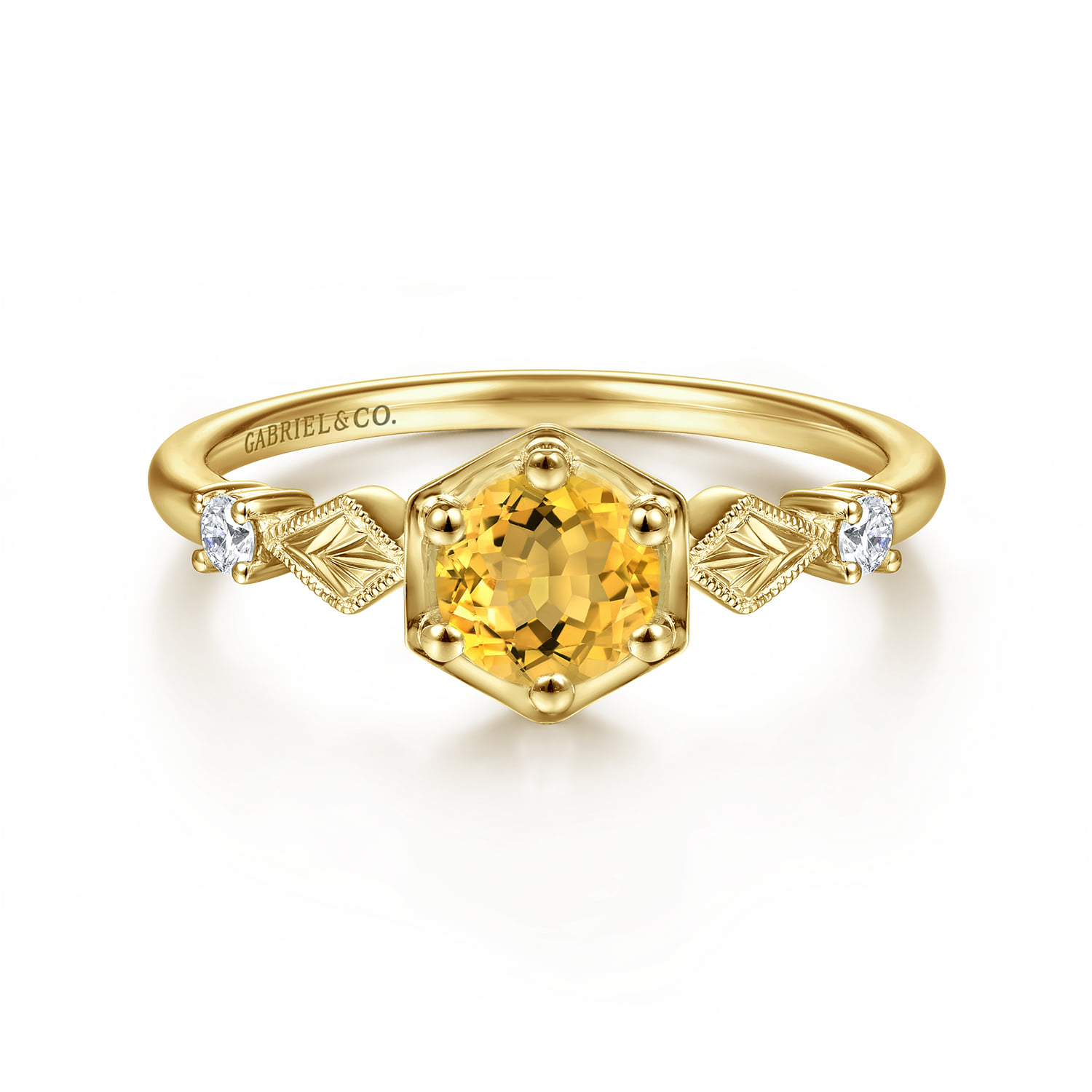 Hexagonal Citrine Diamond Promise Ring