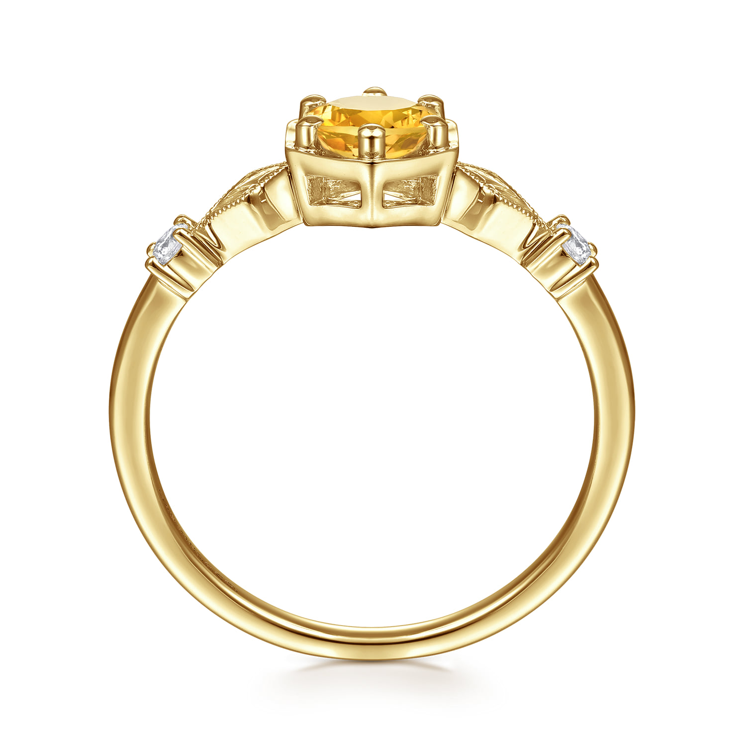Hexagonal Citrine Diamond Promise Ring in 14K Yellow Gold, photograph 2