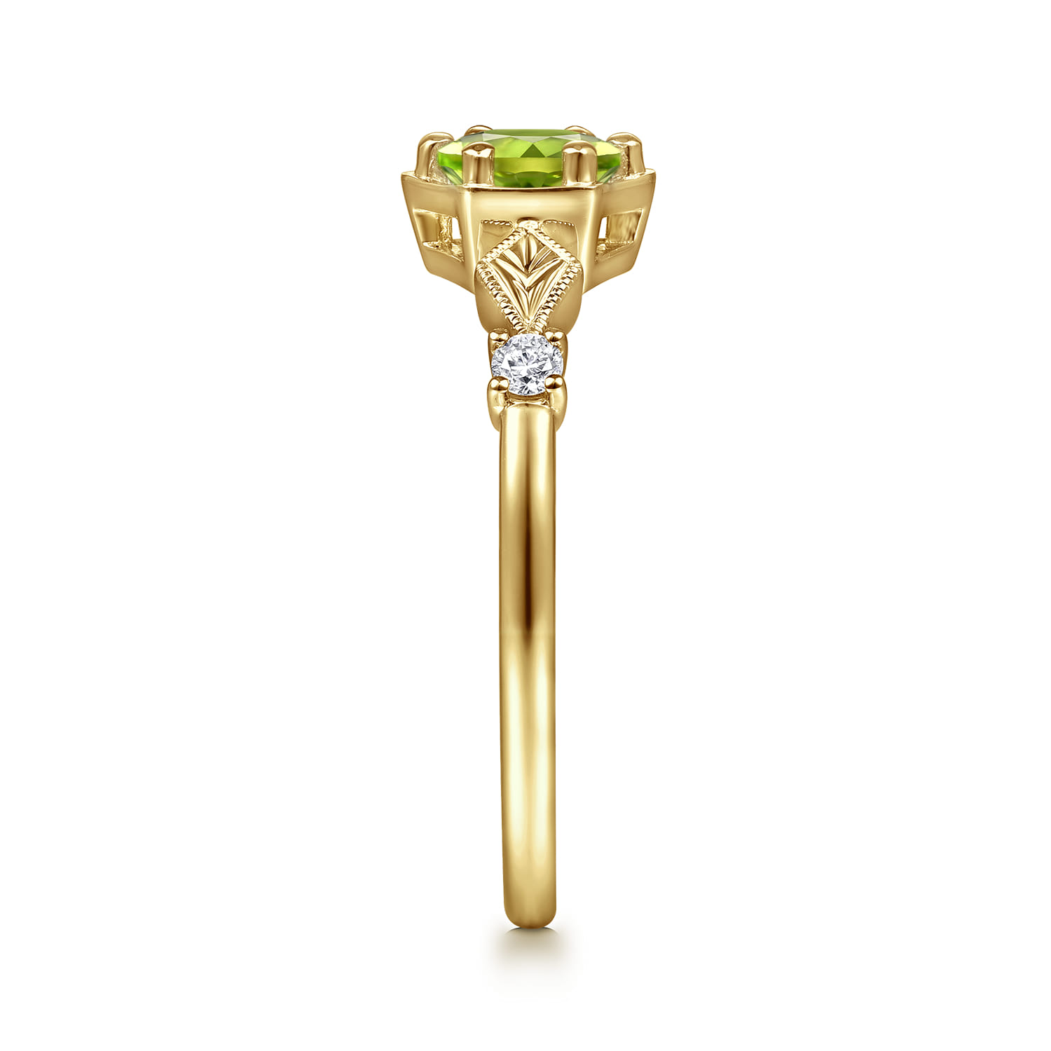 Hexagonal Peridot Diamond Promise Ring in 14K Yellow Gold, photograph 4