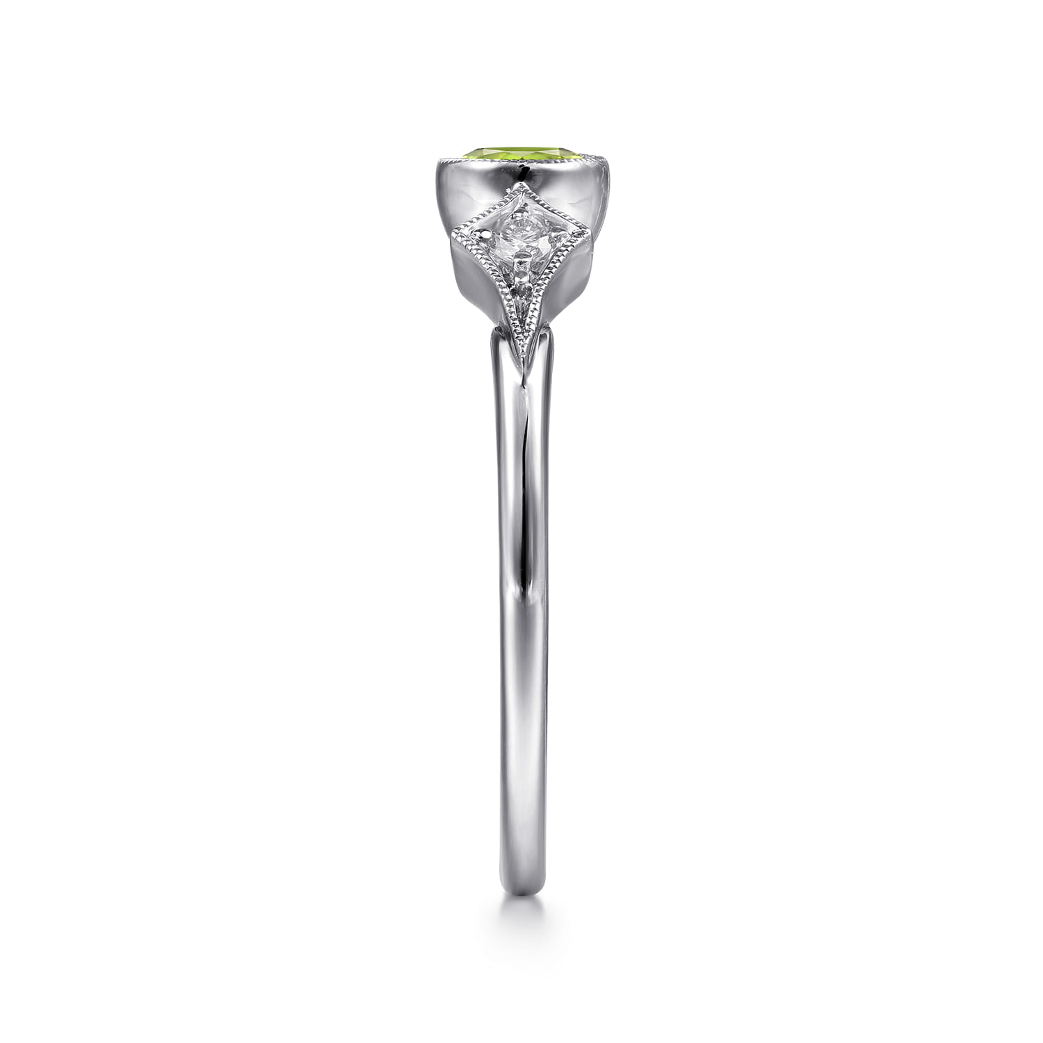 Peridot and Diamond Promise Ring in 14K White Gold, photograph 4